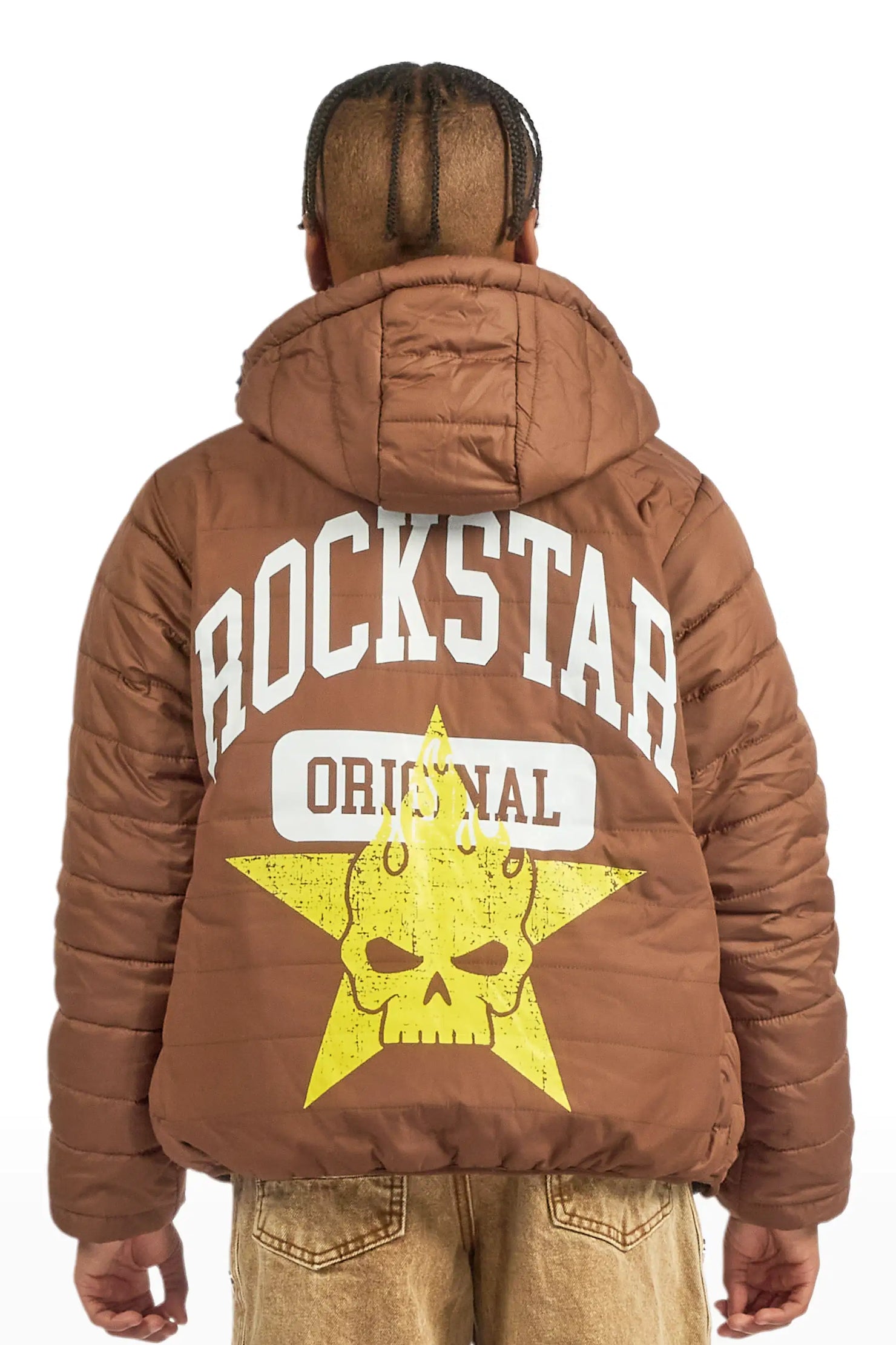 Boys Daegan Brown/Black Reversible Fur Puffer Jacket