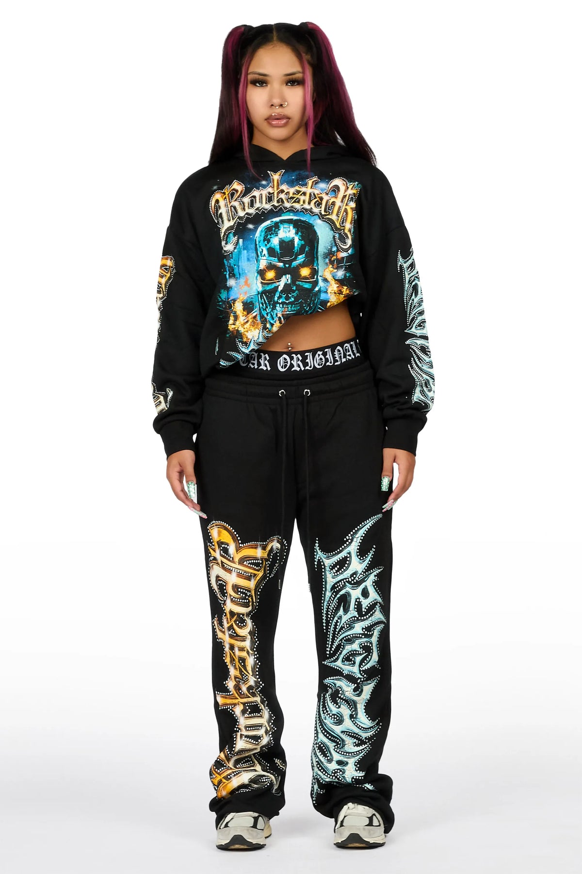 Tawny Black Graphic Baggy Fit Track Set