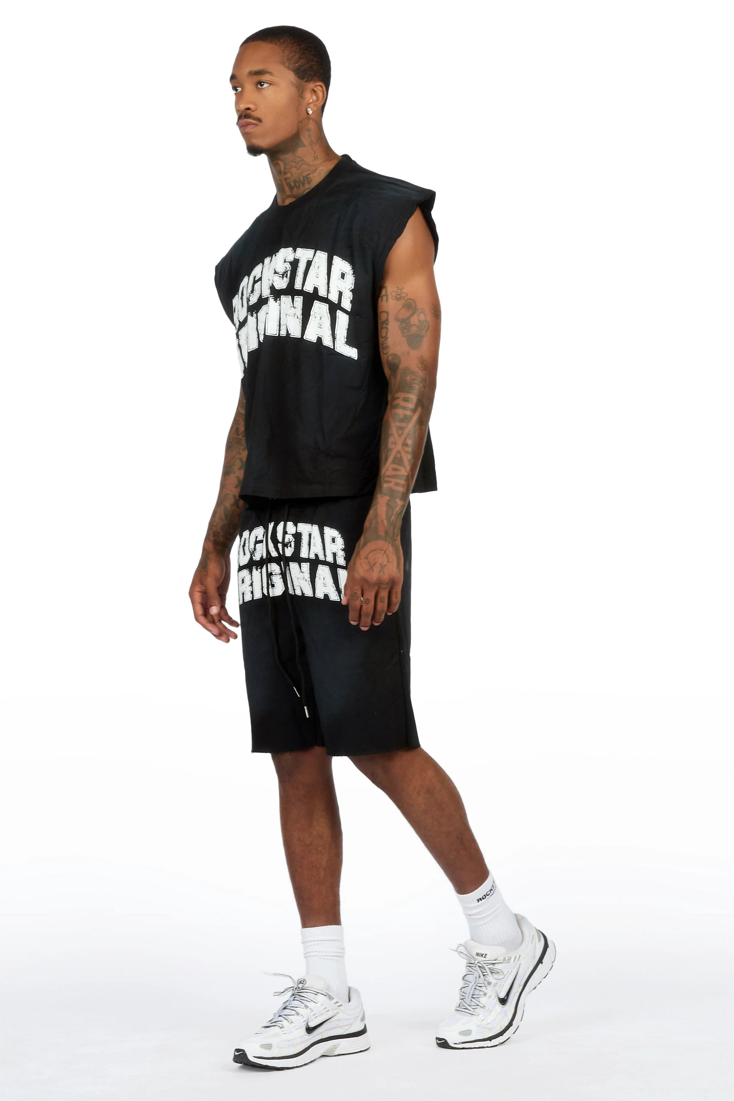 Tumo Black Cut Sleeve Crop Boxy Tee Short Set