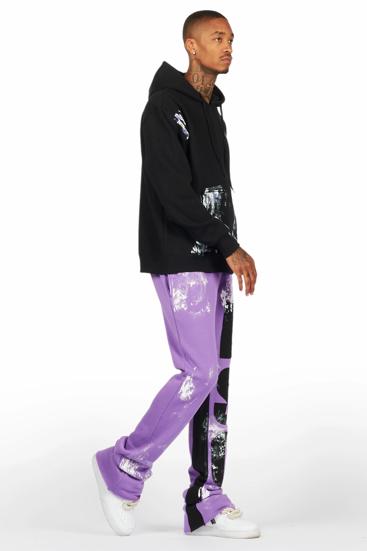 Mattox Black/Purple Hoodie/Baggy Stacked Flare Pant Set