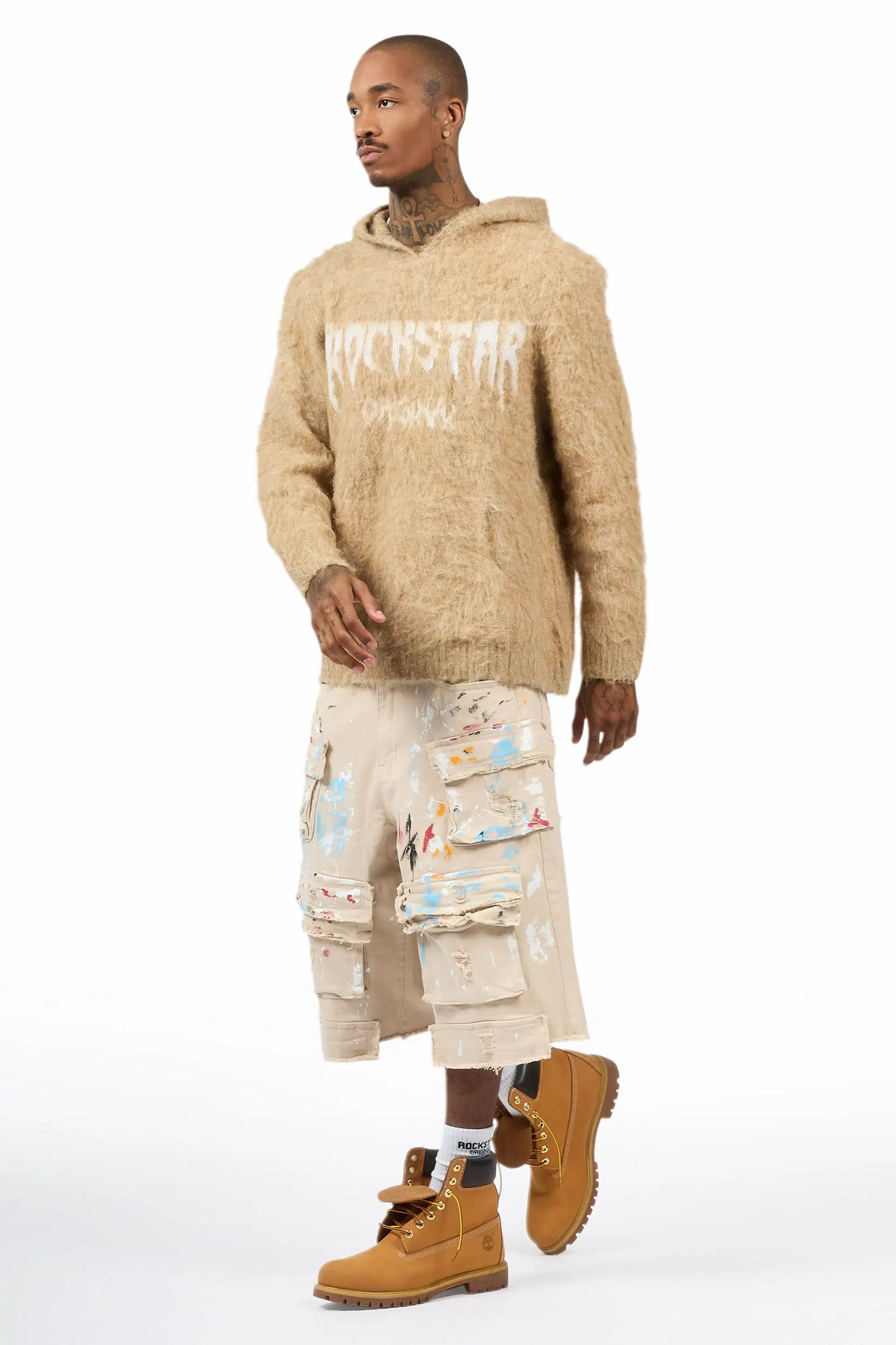 Orien Beige Painter Denim Short