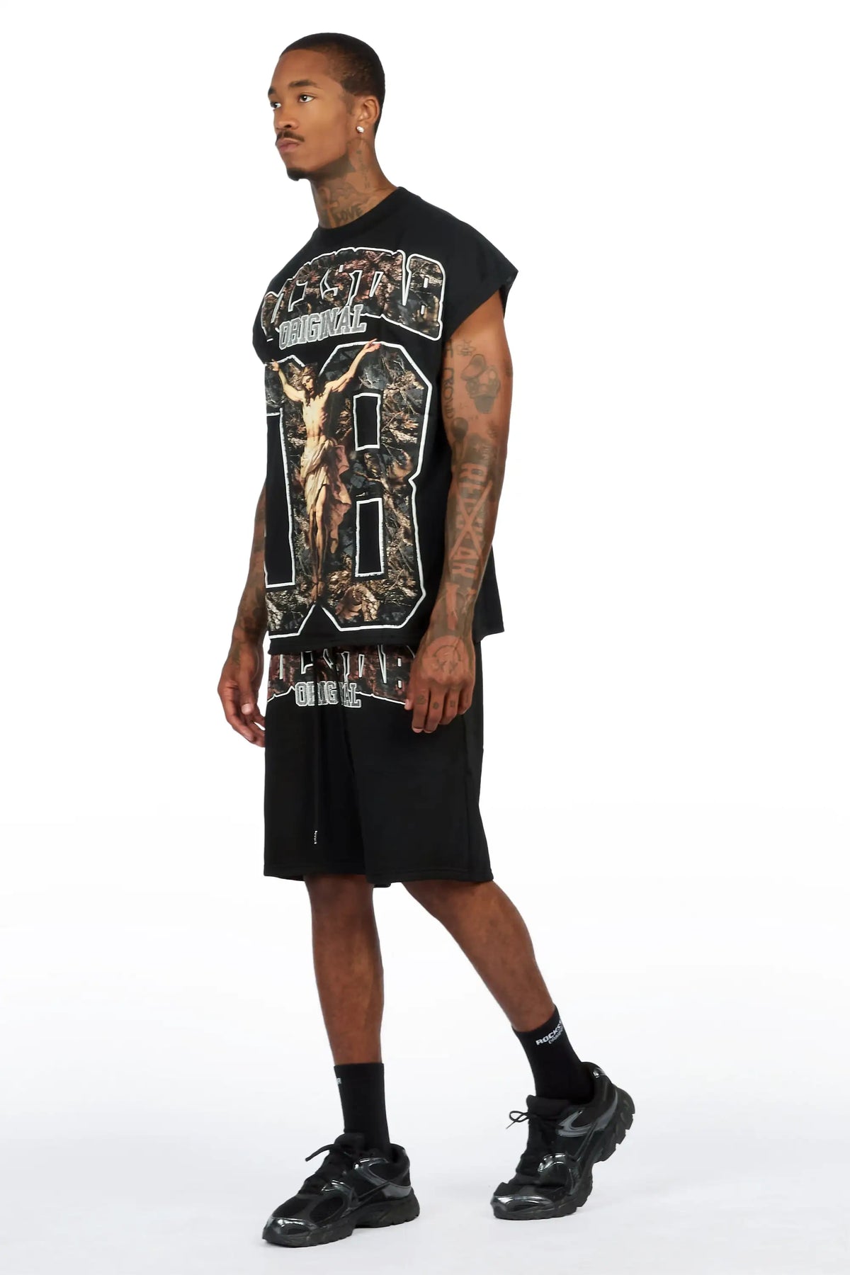 Fields Black Cut Sleeve T-Shirt Short Set