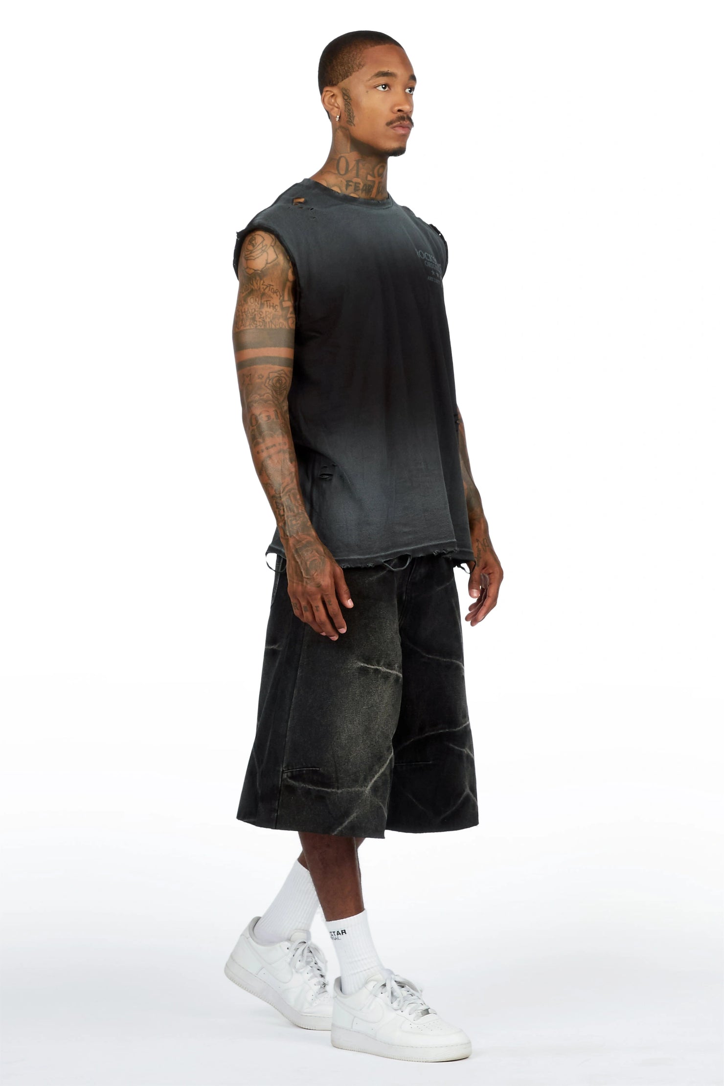 Kembi Black/ Dark Grey Oversized Graphic T-Shirt & Harlem Jean Short