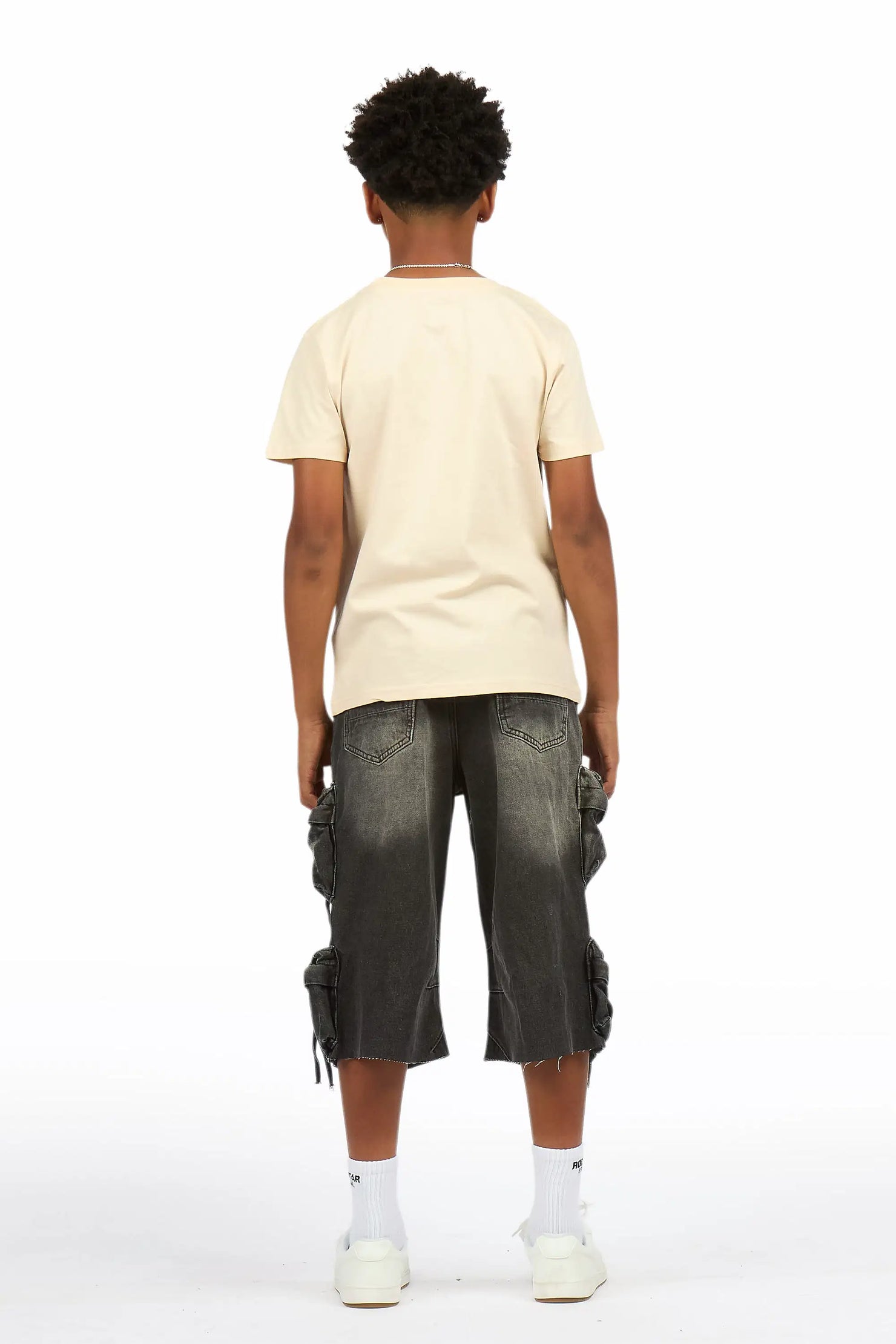 Boys Jesus Crayon Sand/Black T-Shirt/Denim Jort Set