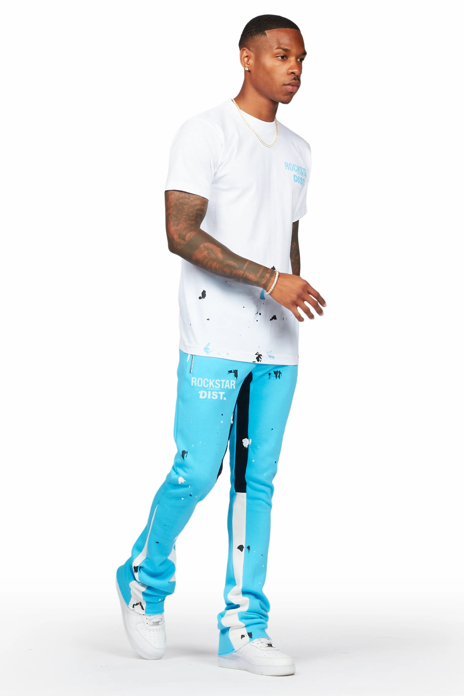 Raffer Blue/White T-Shirt/Stacked Flare Pant Set