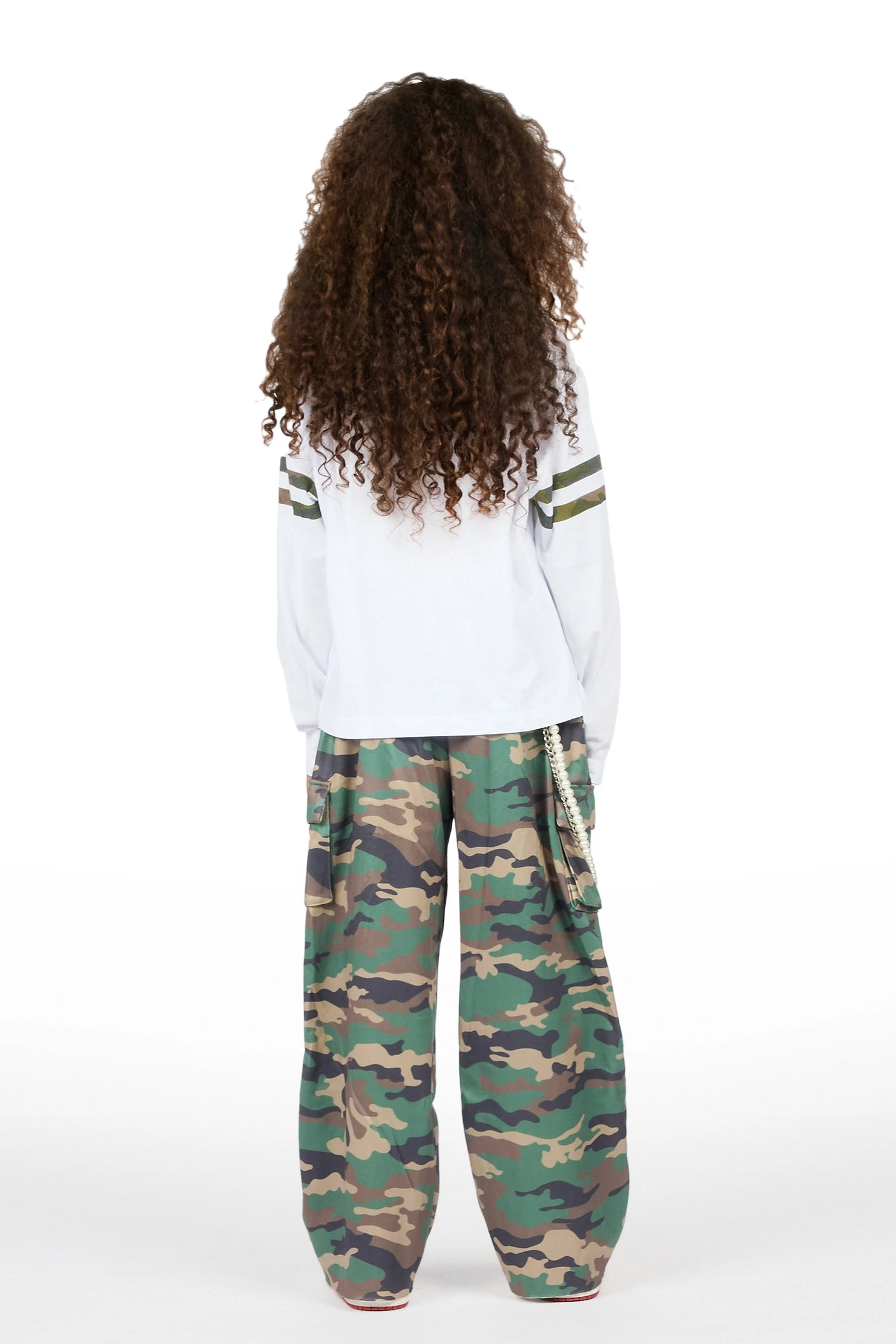 Girls Alexa White/Camo Long Sleeve Shirt Double Waisted Super Baggy Track Set