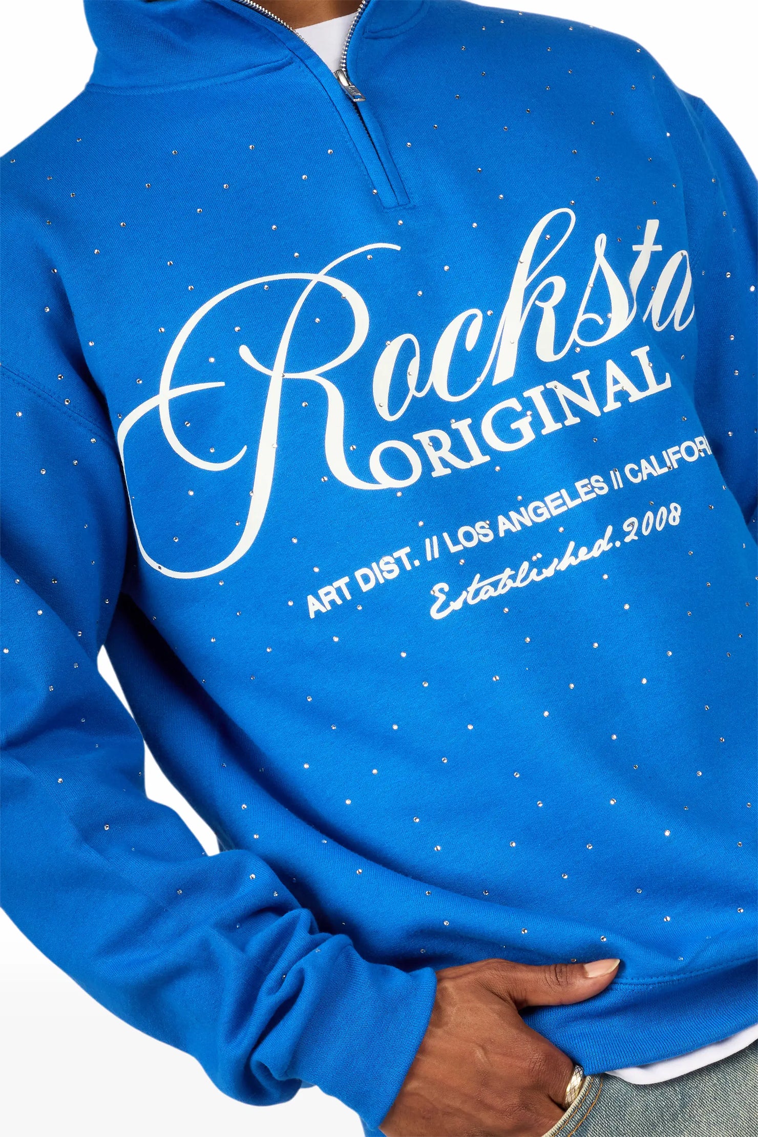 Cero Royal Blue Rhinestone Quarter-Zip Sweatshirt