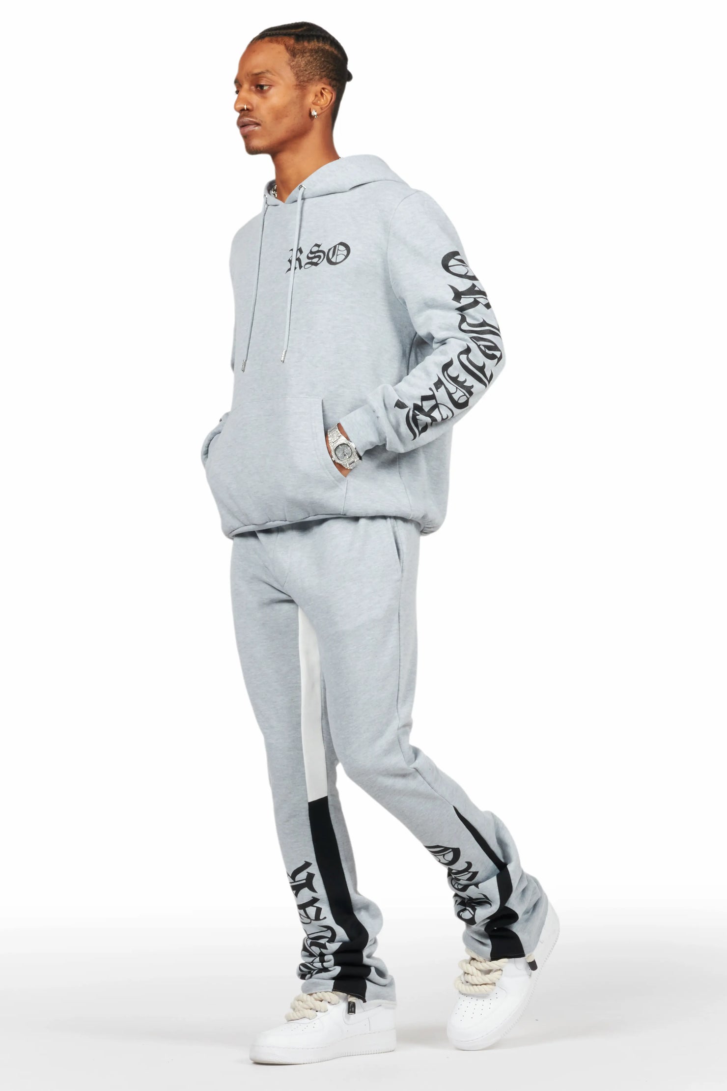 Alonzo Heather Grey Stacked Flare Hoodie Track Set