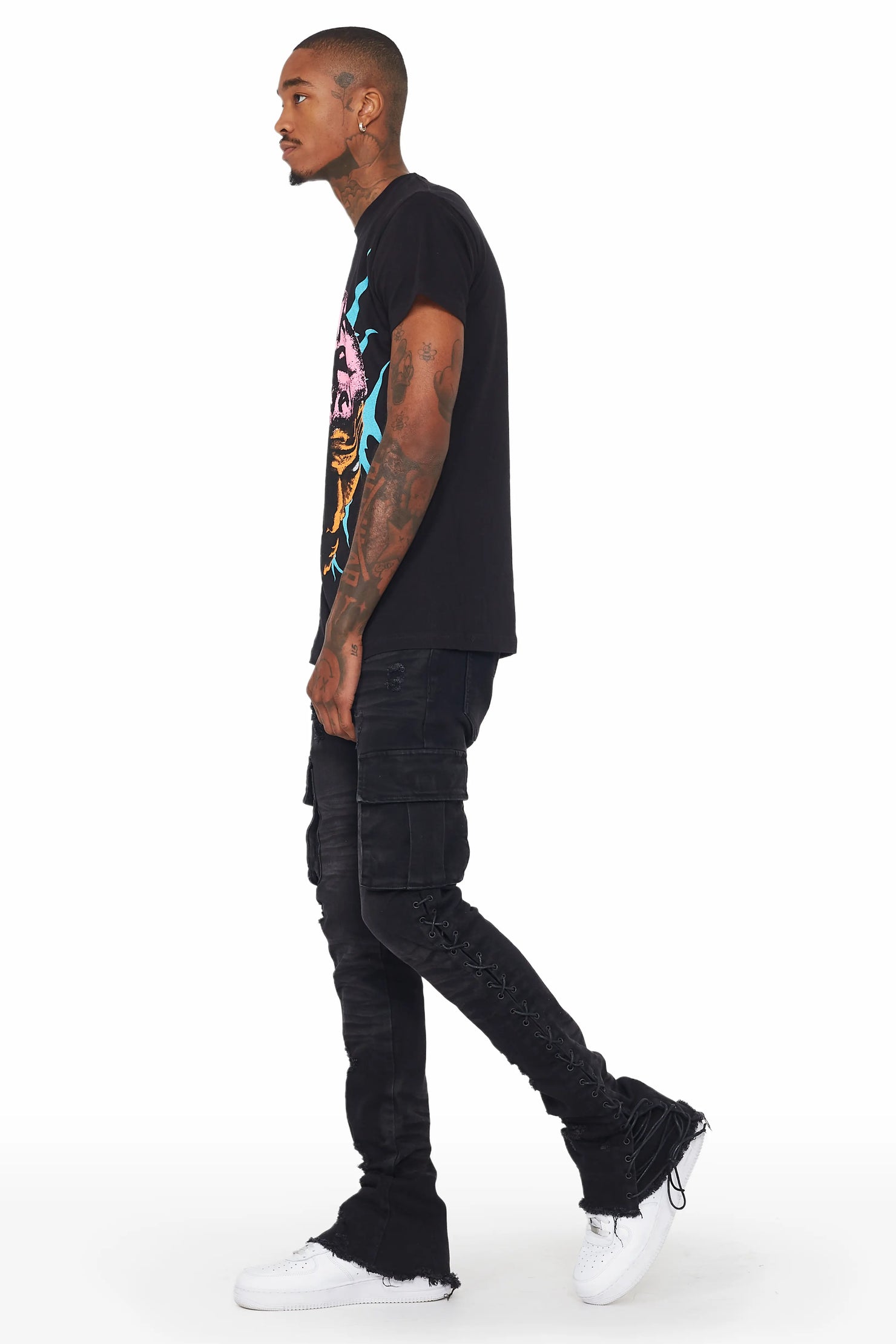 Honor Black Stacked Flare Jean