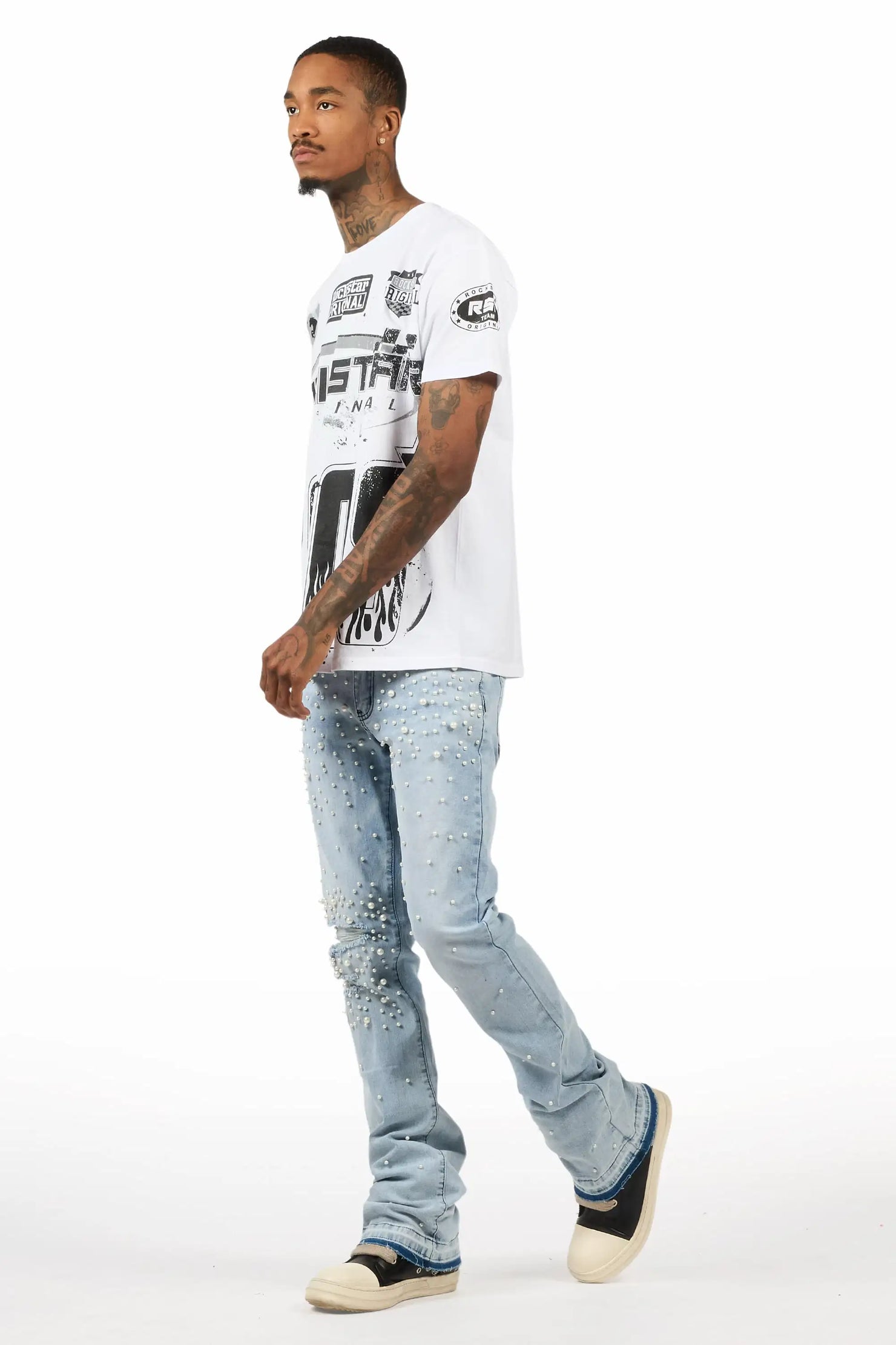 Ziv Pearl Light Blue Stacked Flare Jean