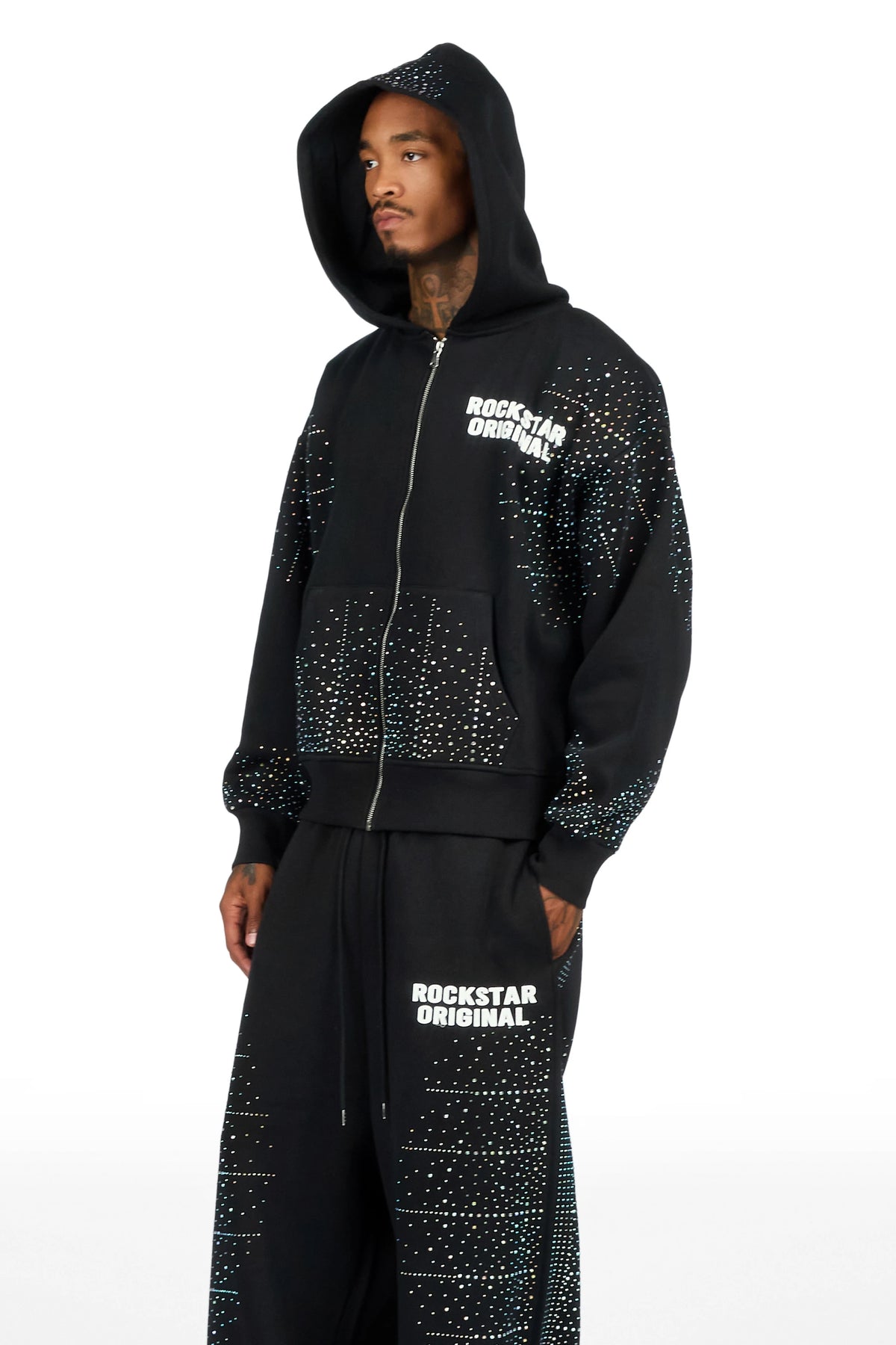 Eoghan Black Rhinestone Hoodie/Baggy Pant Track Set