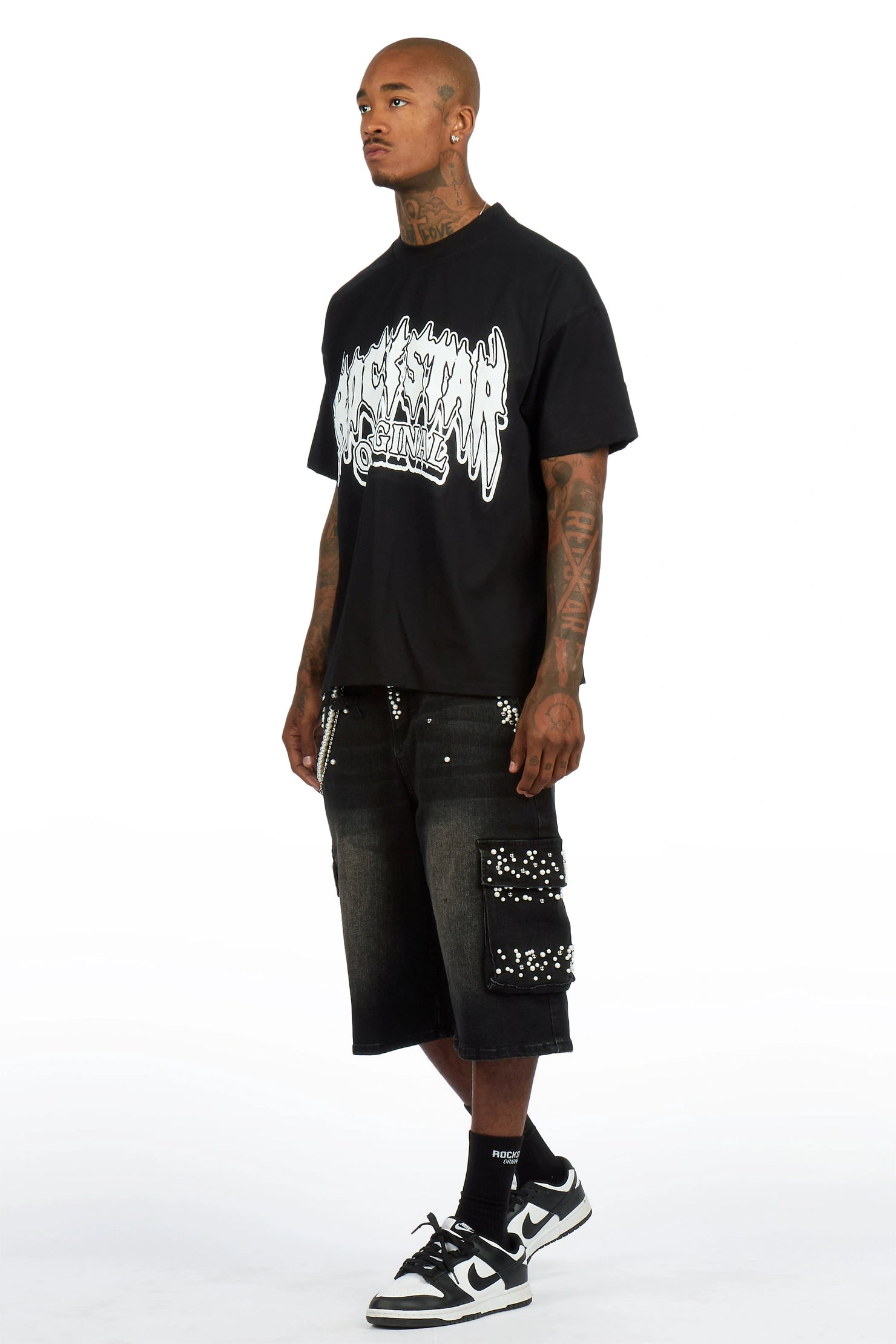 Teo Black Rhinestone T-Shirt Denim Jort Set