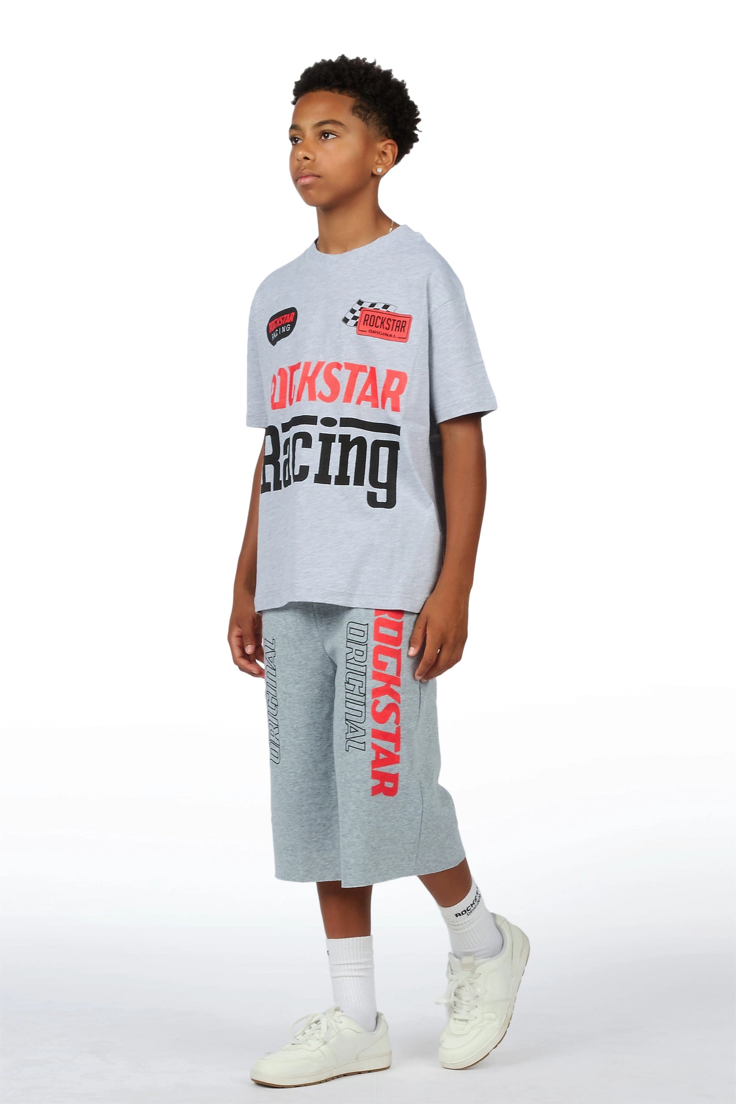 Boys Spiller Grey Oversized T-Shirt/Jort Set