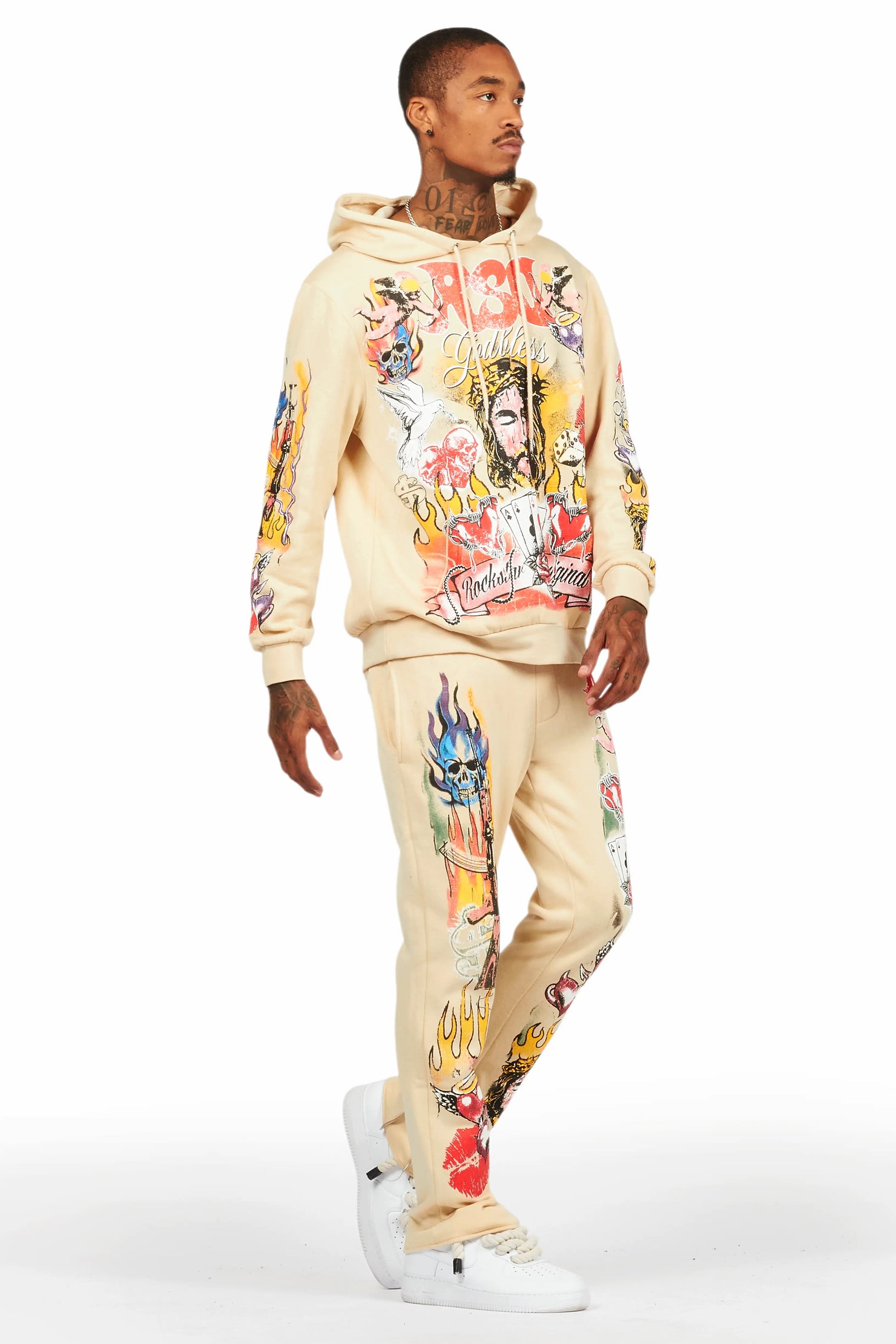 Germain Beige Slim Fit Hoodie Track Set