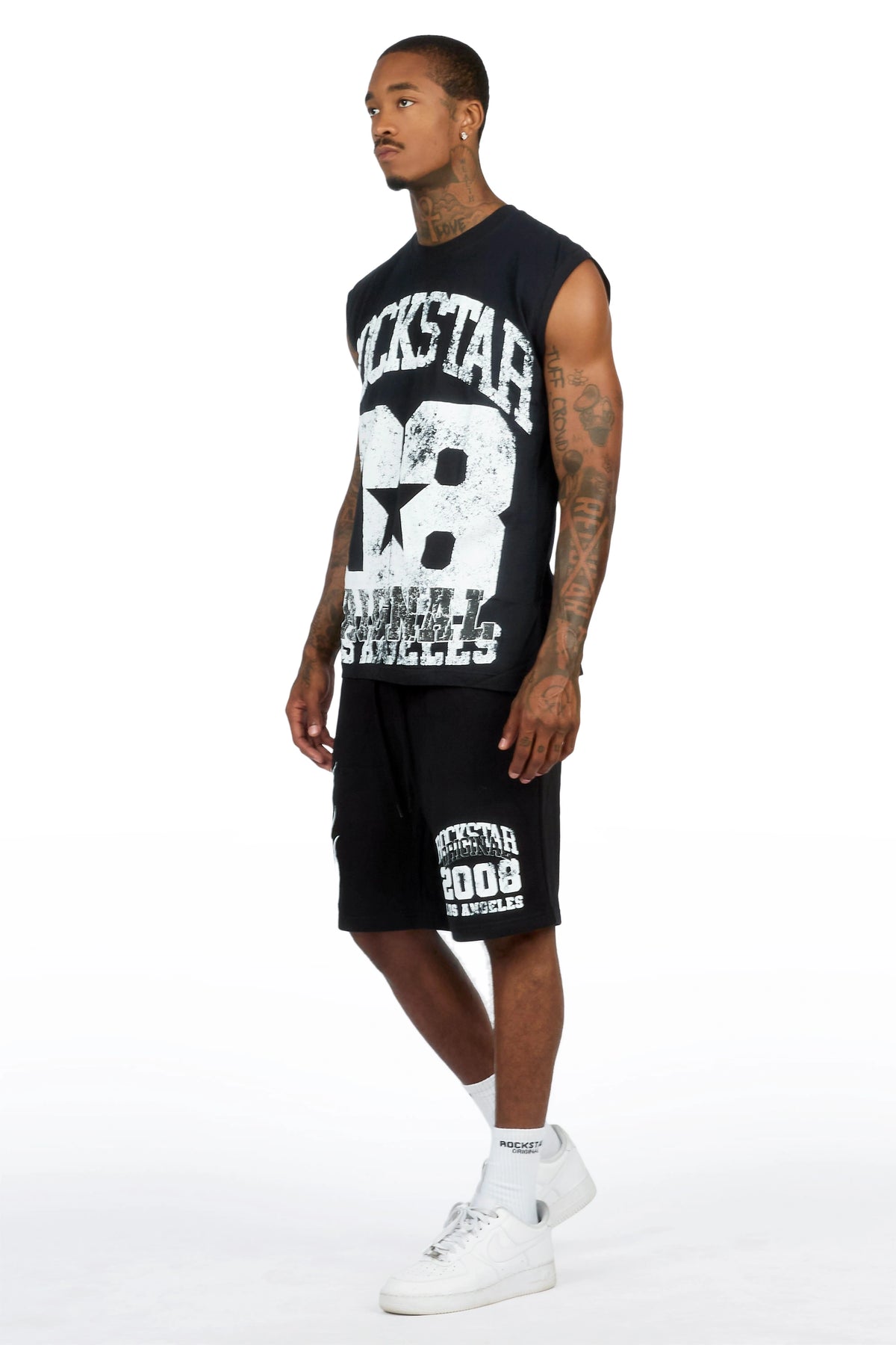 Edel Black Cut Sleeve T-Shirt Short Set