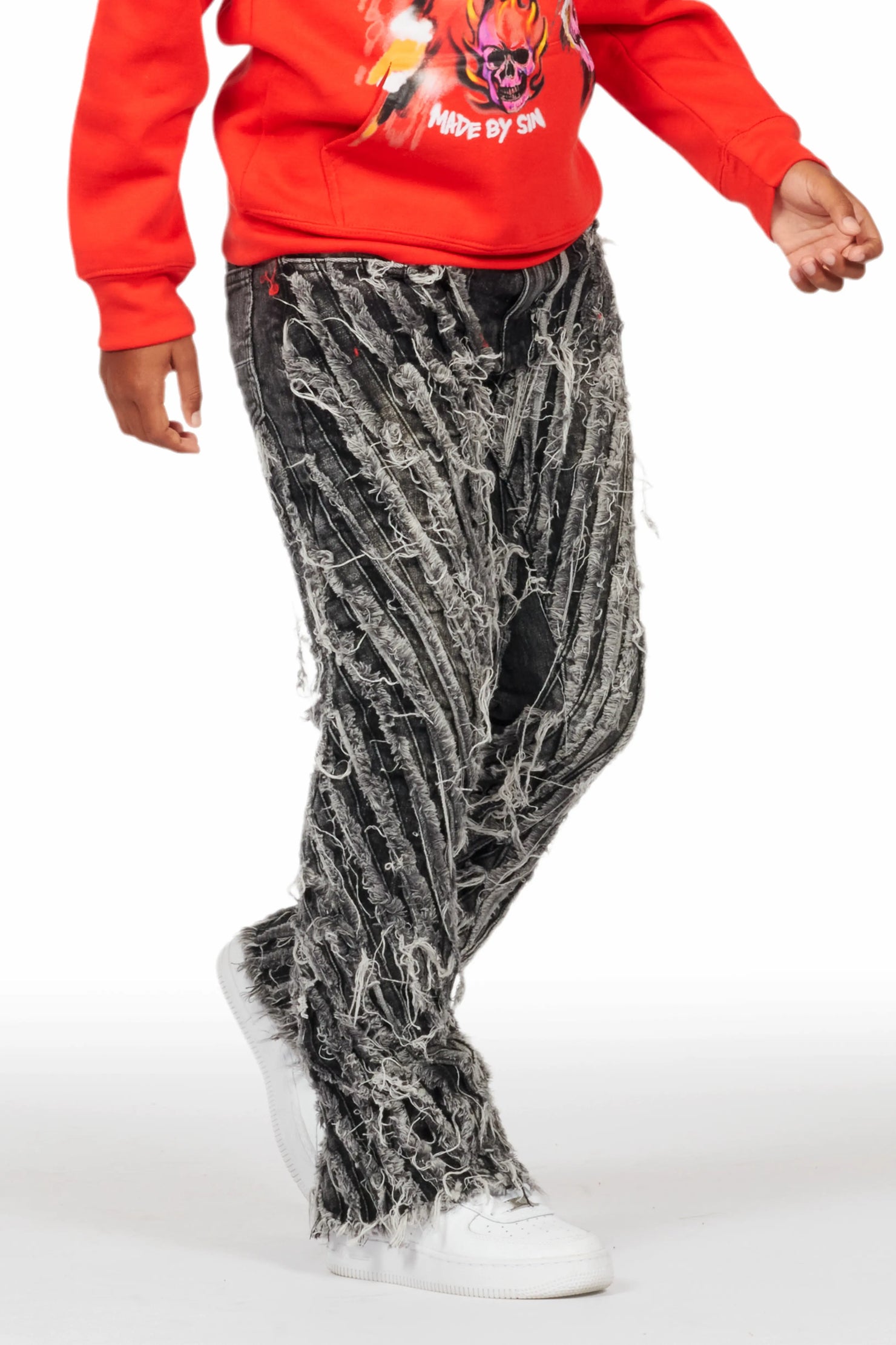 Boys Figg Dark Grey Stacked Flare Jean