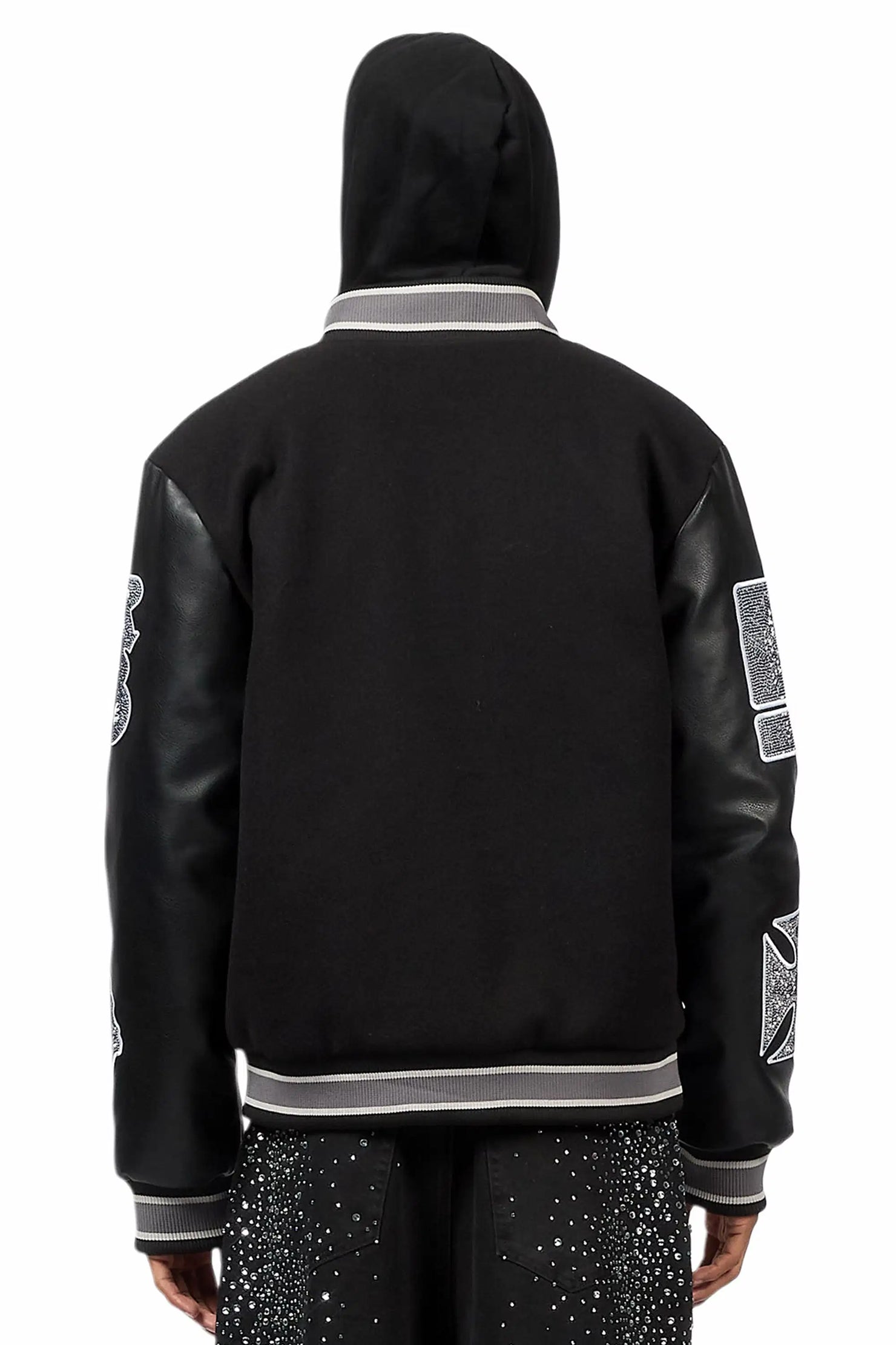 Vidar Black Rhinestone Varsity Jacket