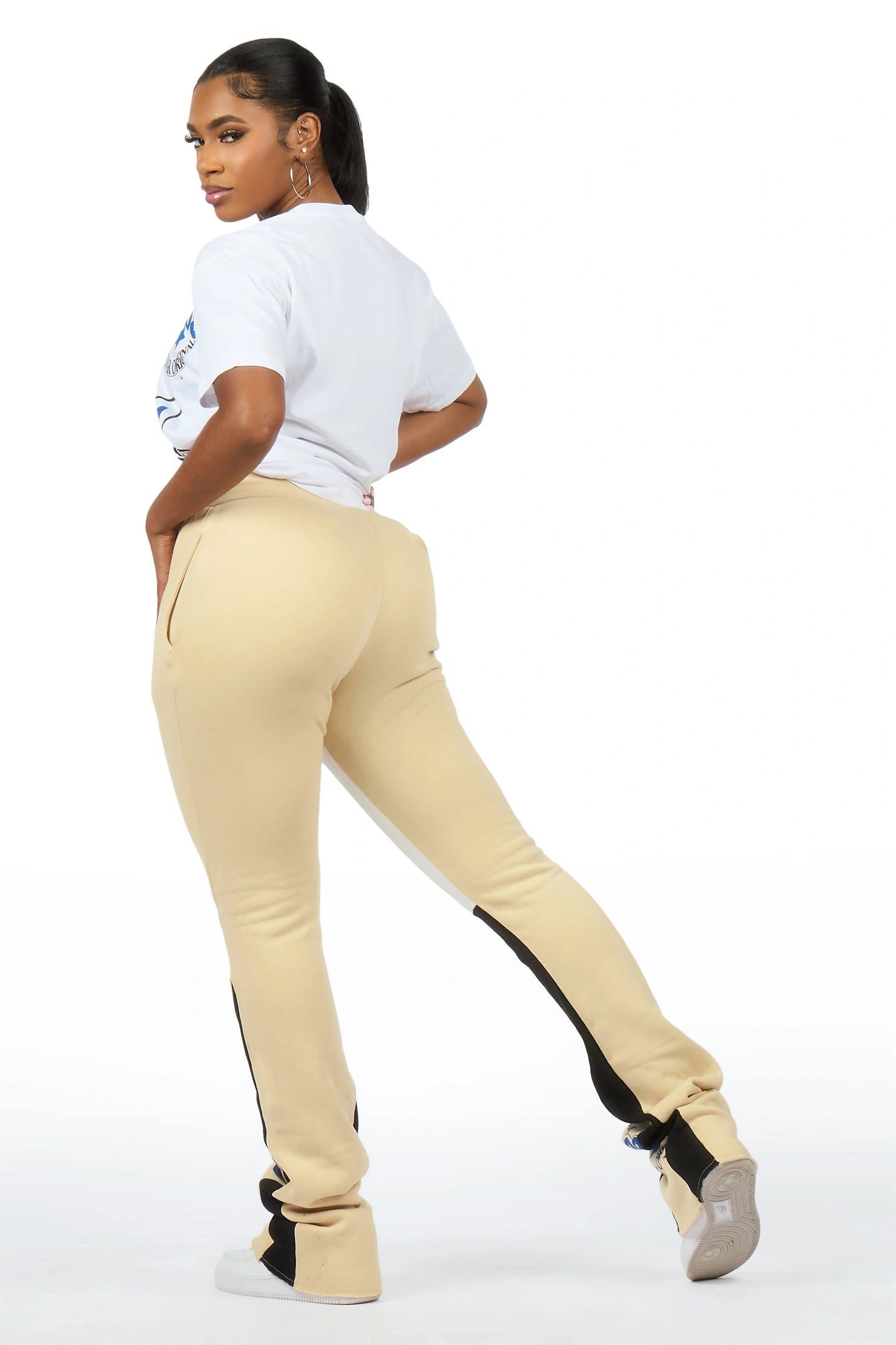 Marvixa White/Beige T-Shirt Stacked Track Set