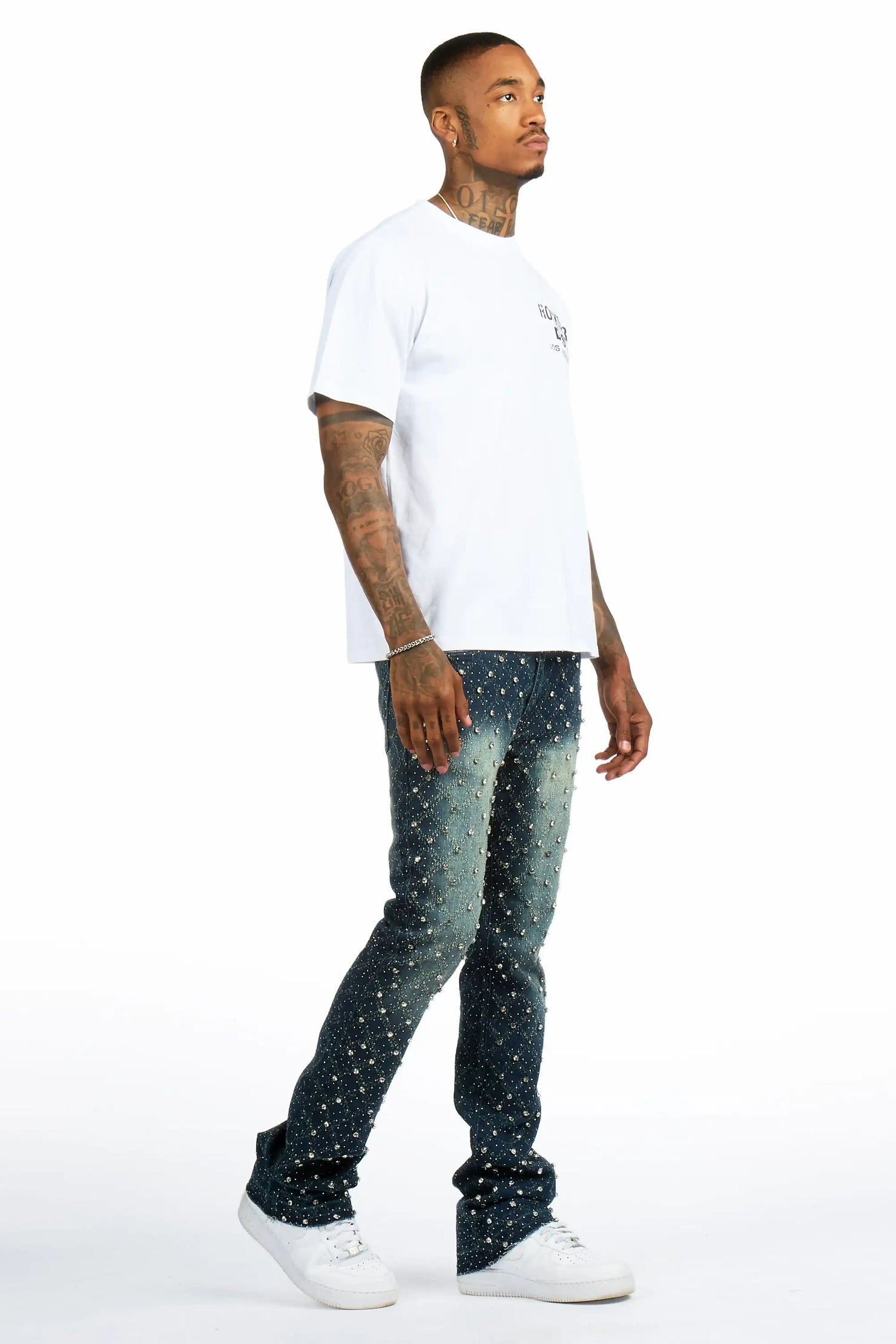 Glit Dark Wash Rhinestone Stacked Flare Jean