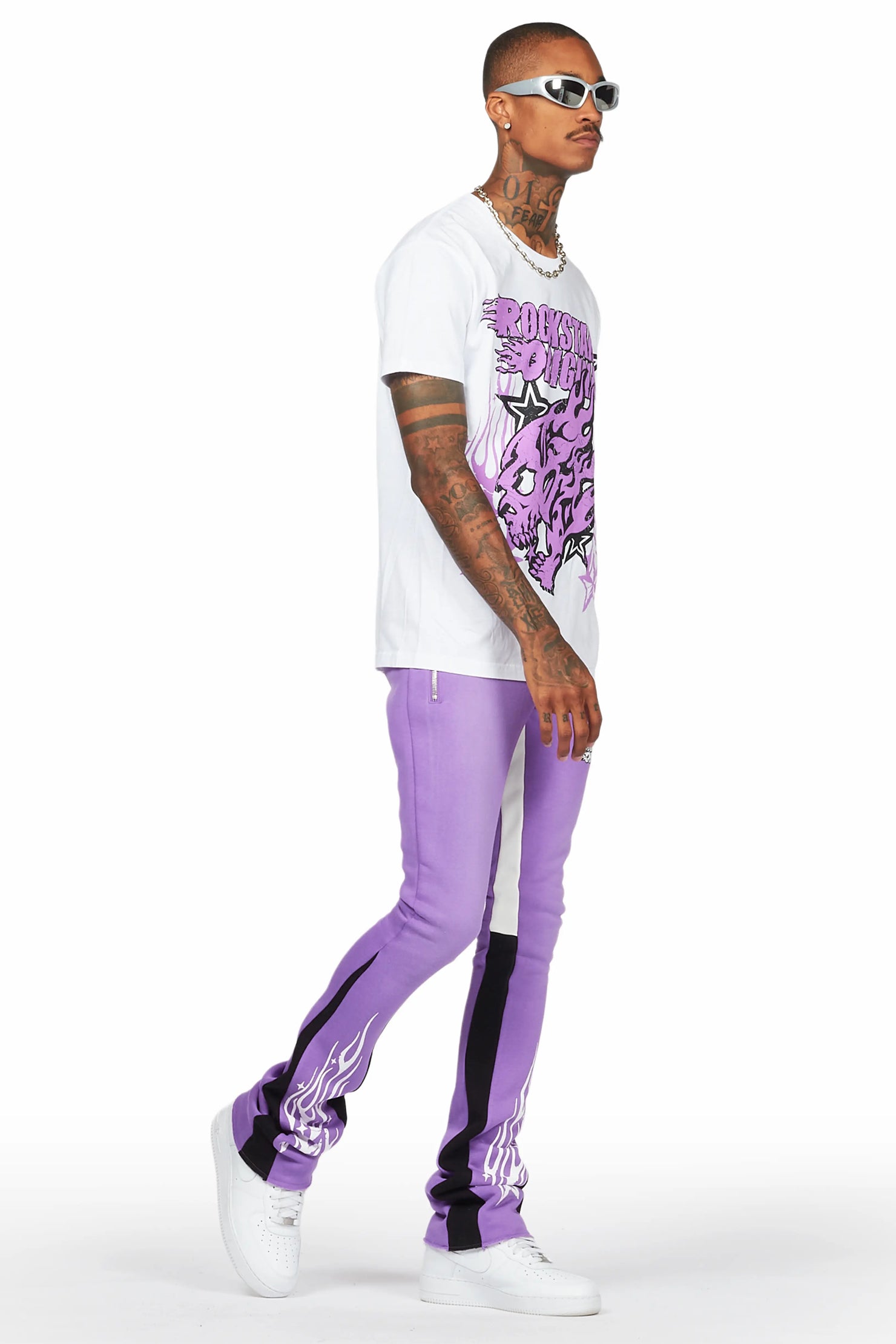 Smitty Purple/White T-Shirt/Stacked Flare Pant Set