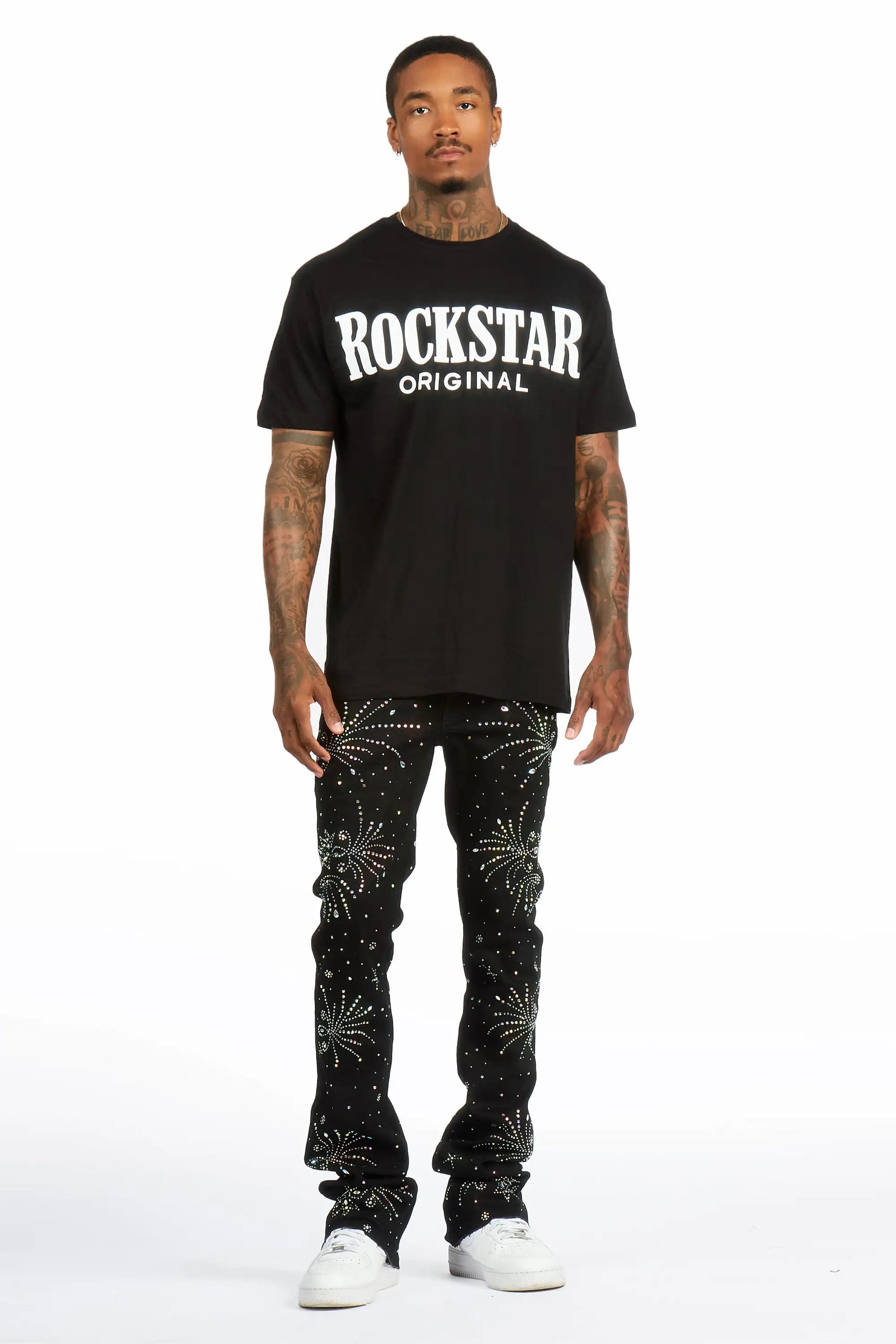 Firework Black Rhinestone Stacked Fit Jean