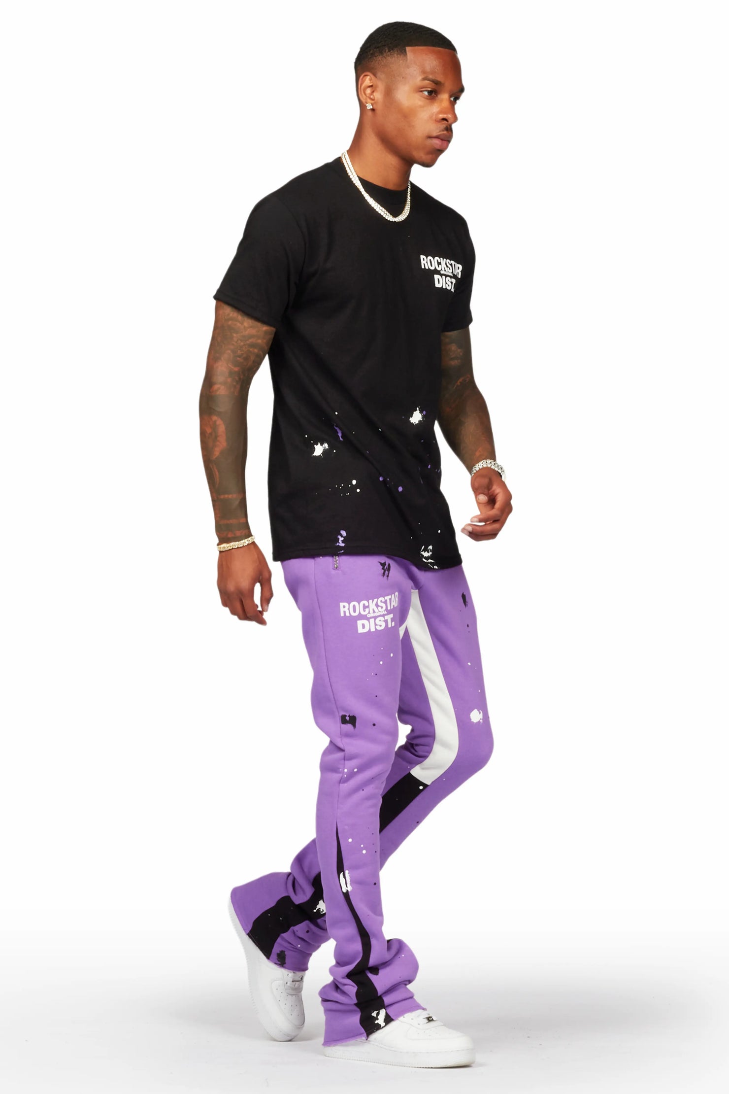 Raffer Black/Purple T-Shirt/Stacked Flare Pant Set