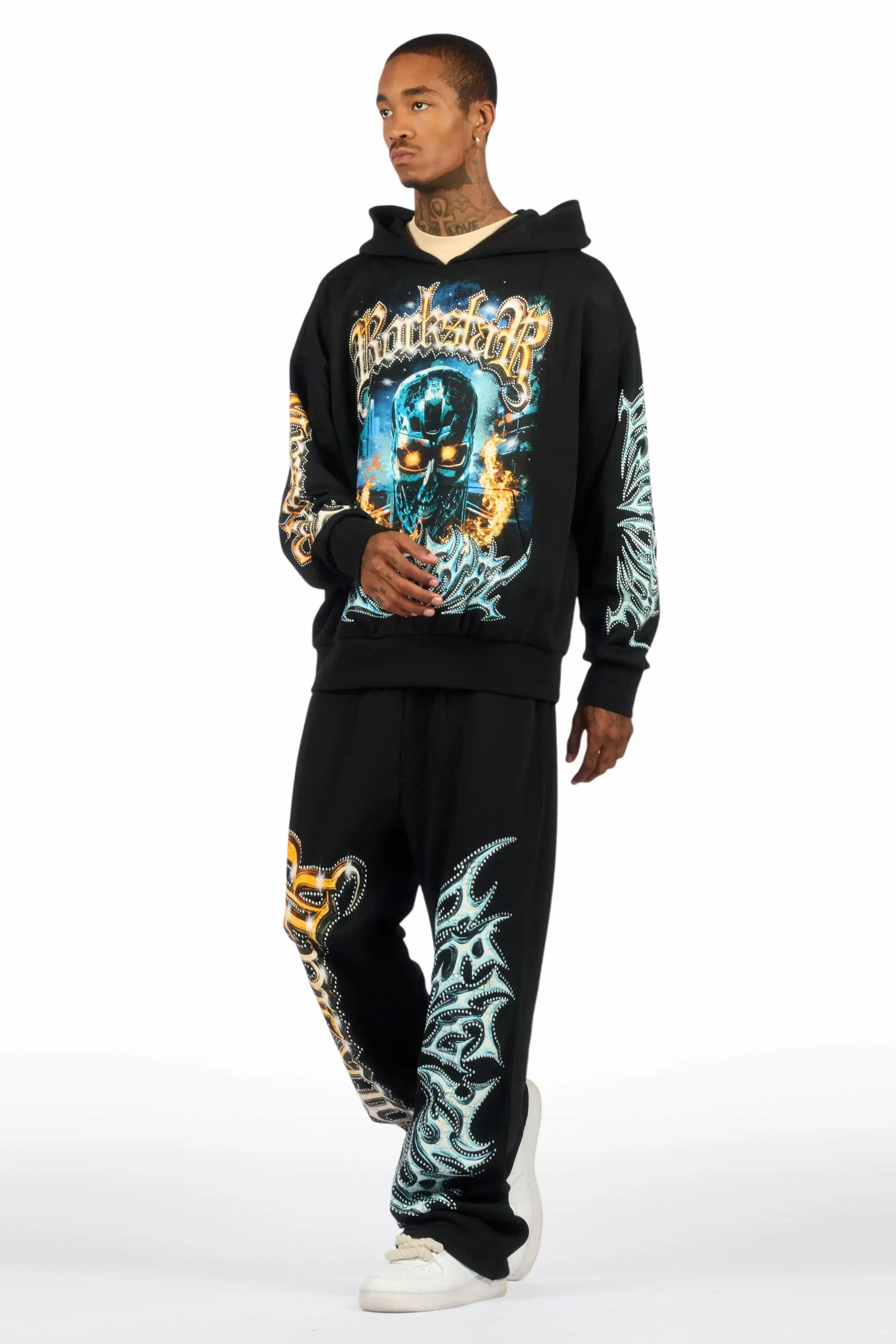 Mesin Black Hoodie/Baggy Pant Track Set