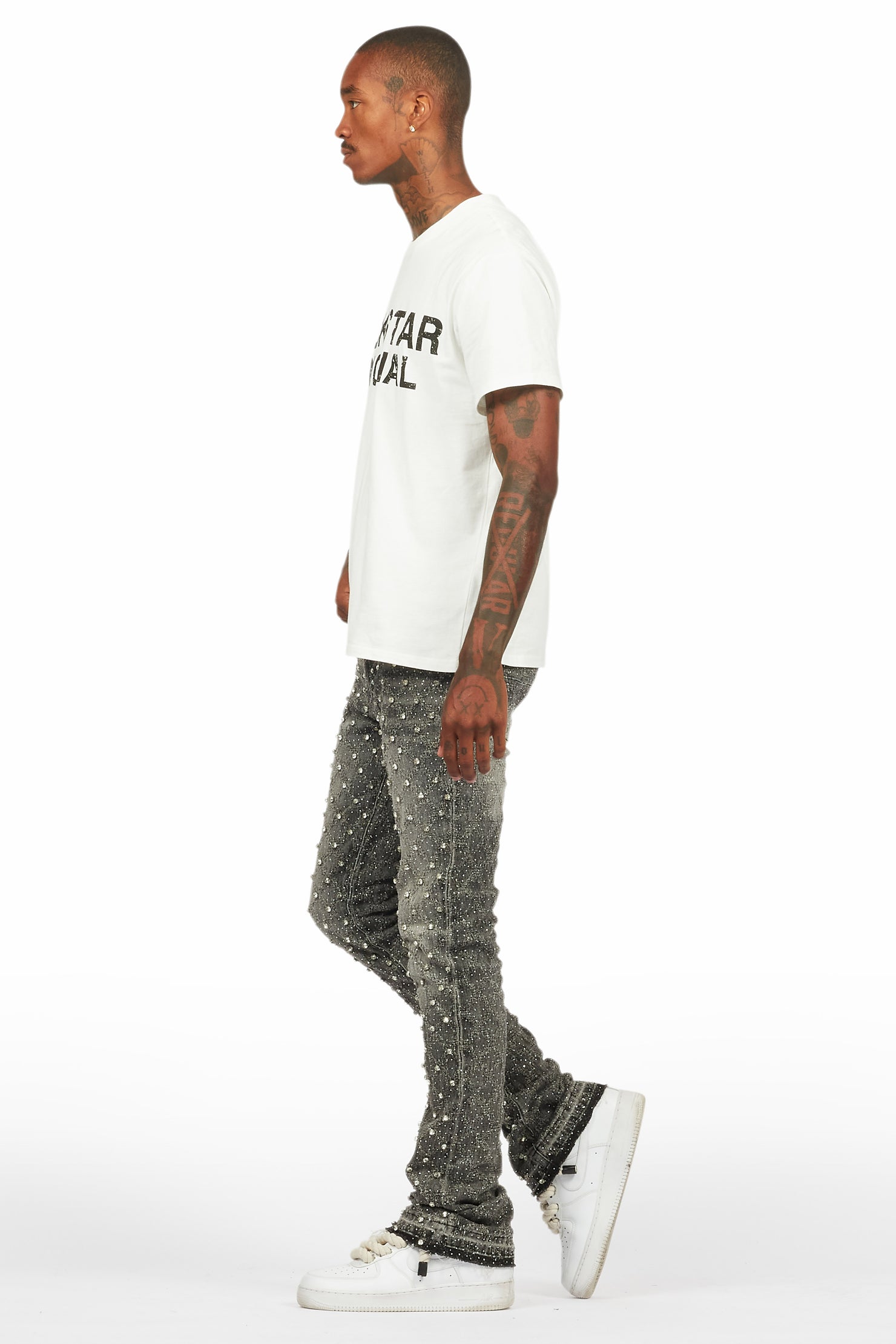 Glit Grey Rhinestone Stacked Flare Jean