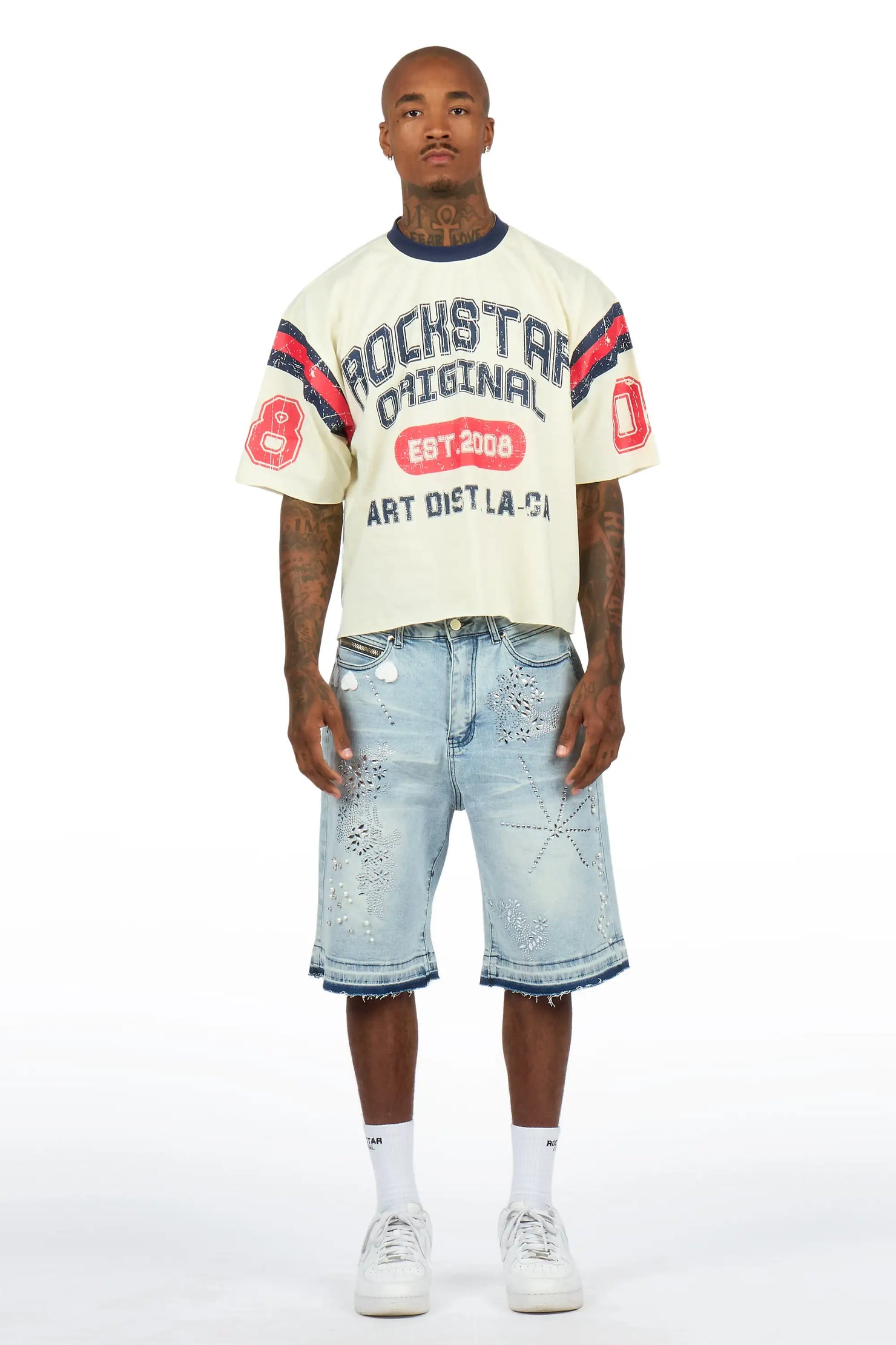 Rael Light Blue Rhinestone Denim Short