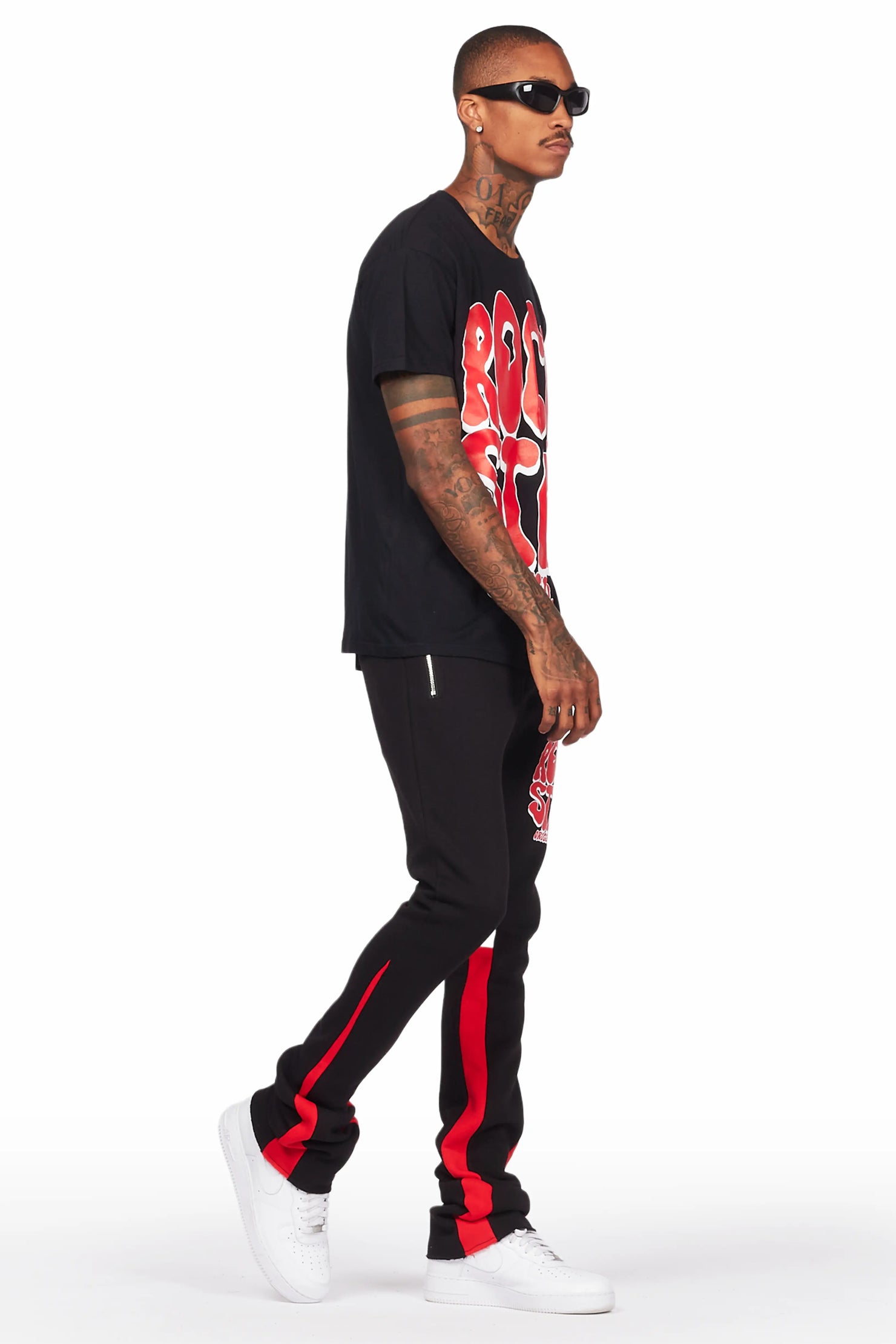 Warblen Black/Red T-Shirt/Stacked Flare Pant Set