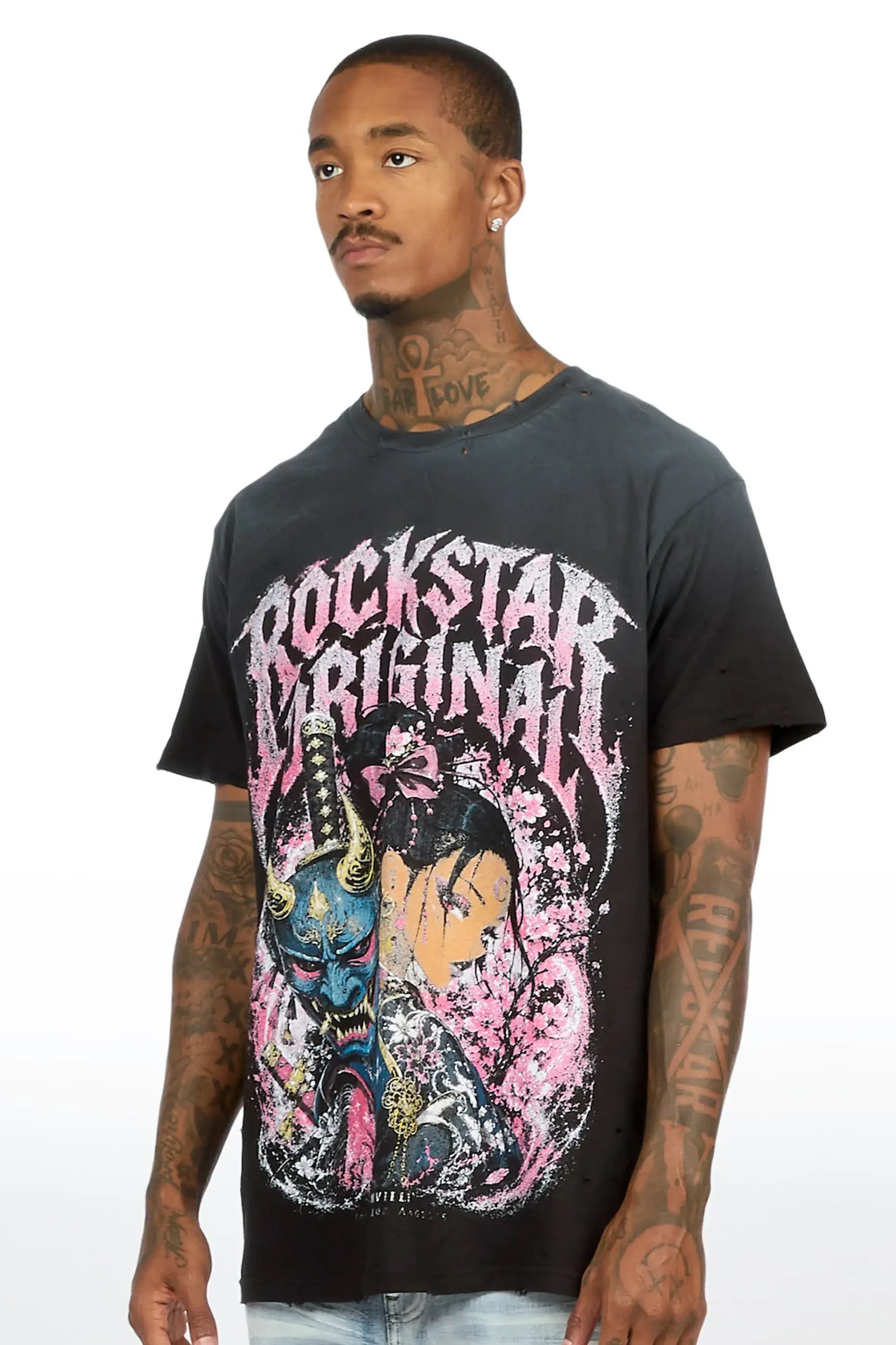 Kavero Black Oversized Graphic T-Shirt