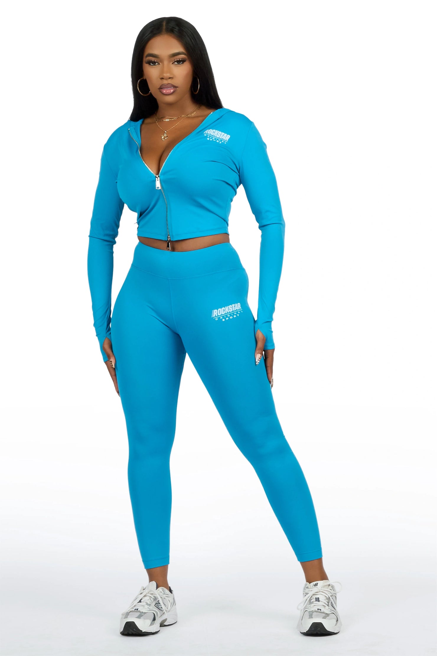 Sabitha Blue Zip Up Hoodie Legging Active Set