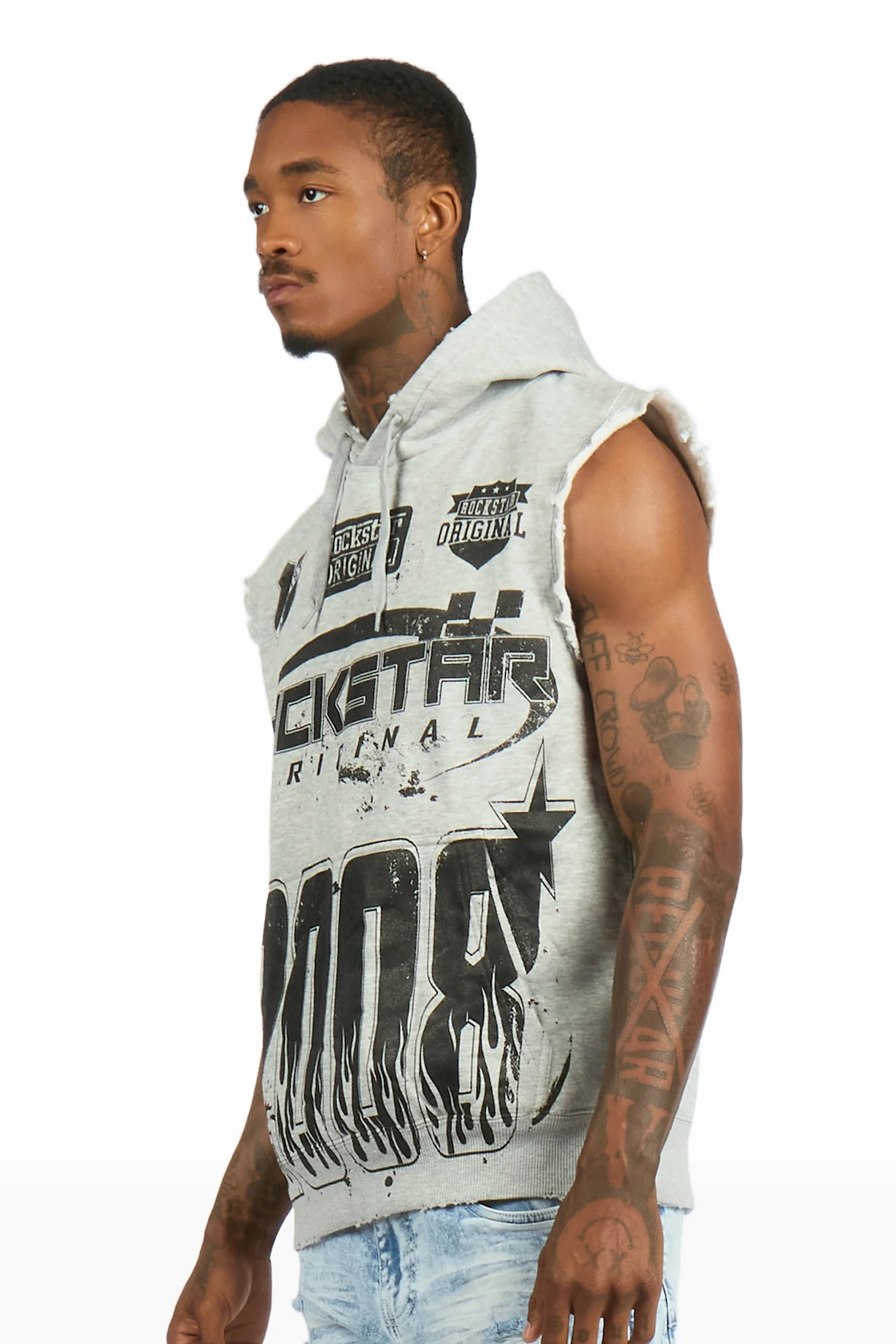 Amos Grey Cut Sleeve Hoodie