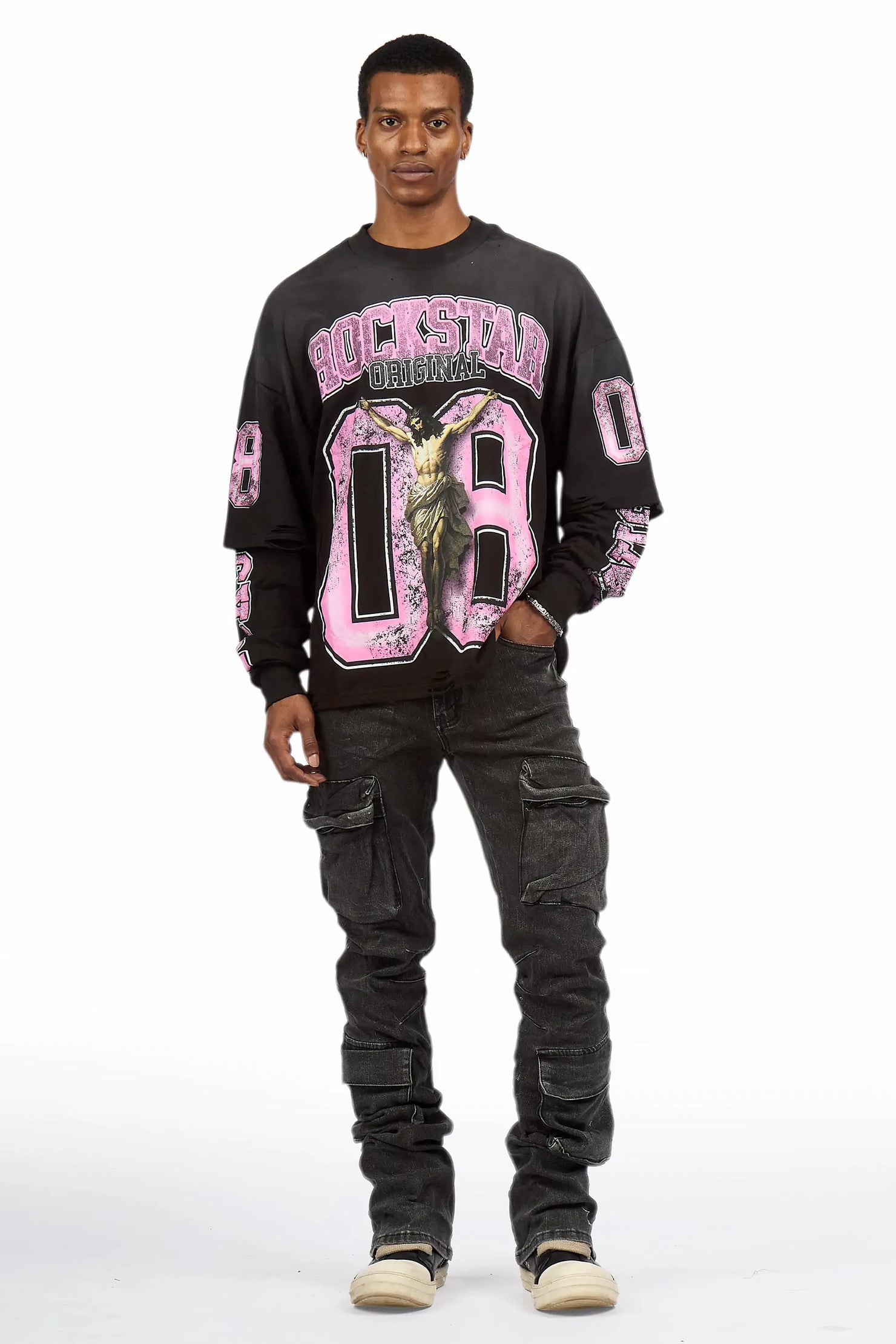 Titan Foil Stacked Flare Jean