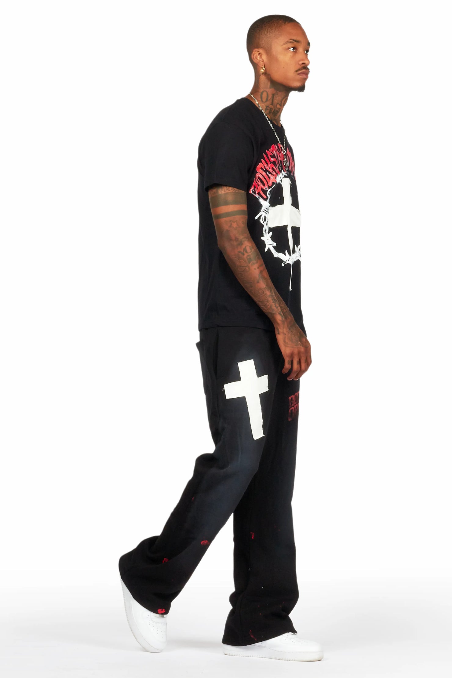 Hasim Black T-Shirt/Stacked Flare Track Set