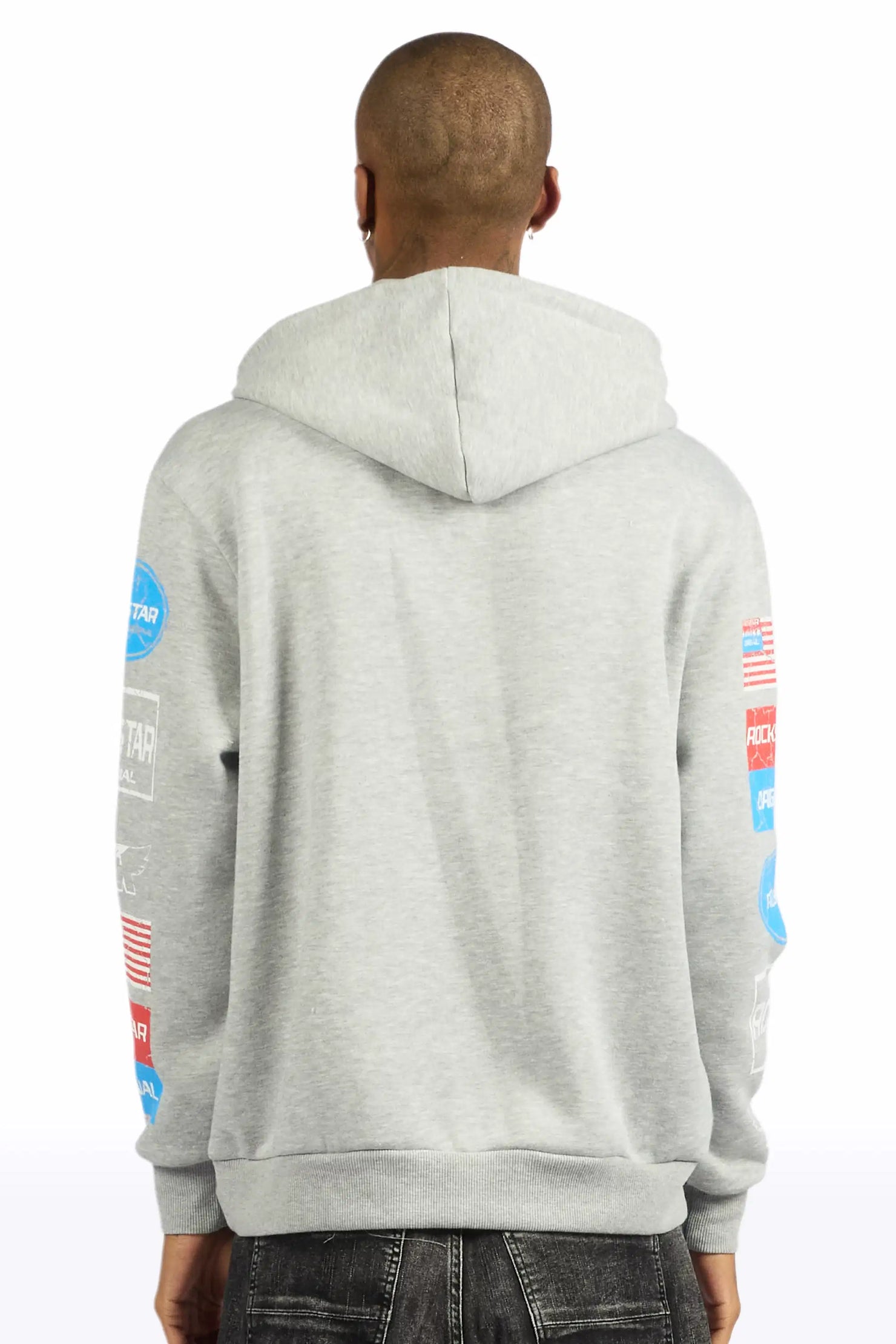 Rso Racing Club Heather Grey Distressed Graphic Relaxed Hoodie
