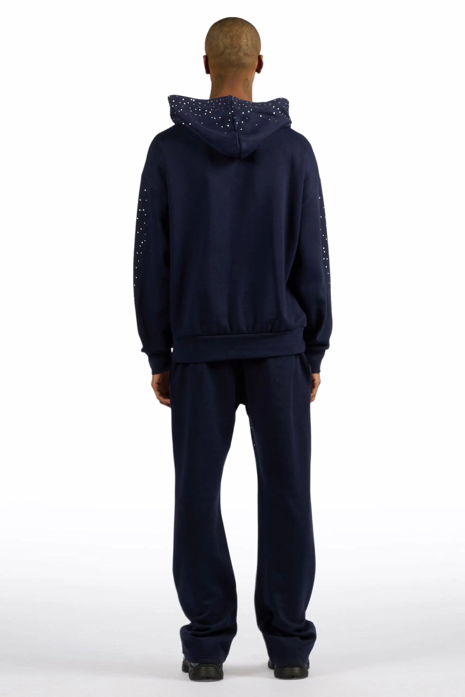 Twinkle Navy/White Rhinestone Hoodie Relaxed Track Set