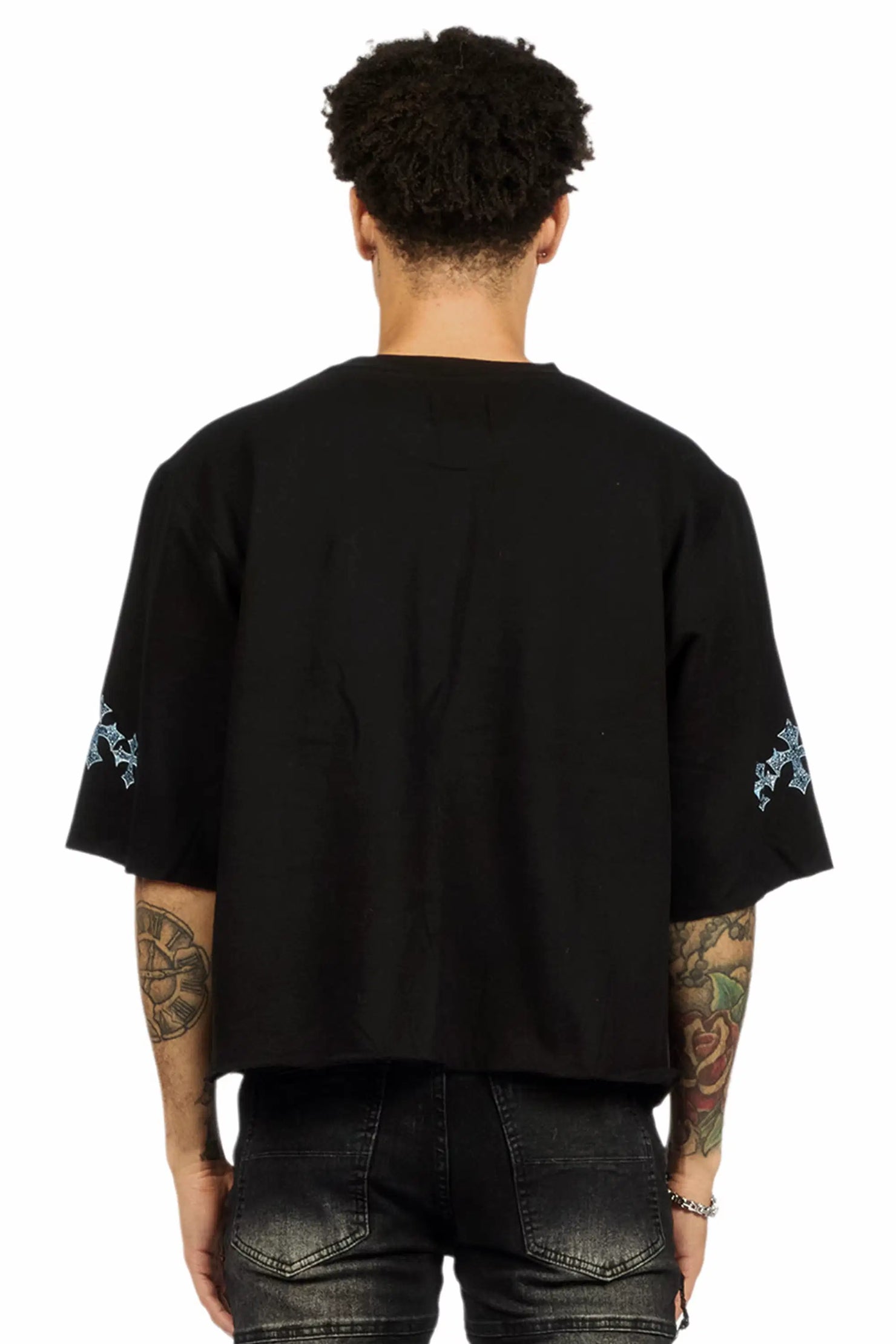 Darius Black Quarter Sleeve Boxy Sweatshirt