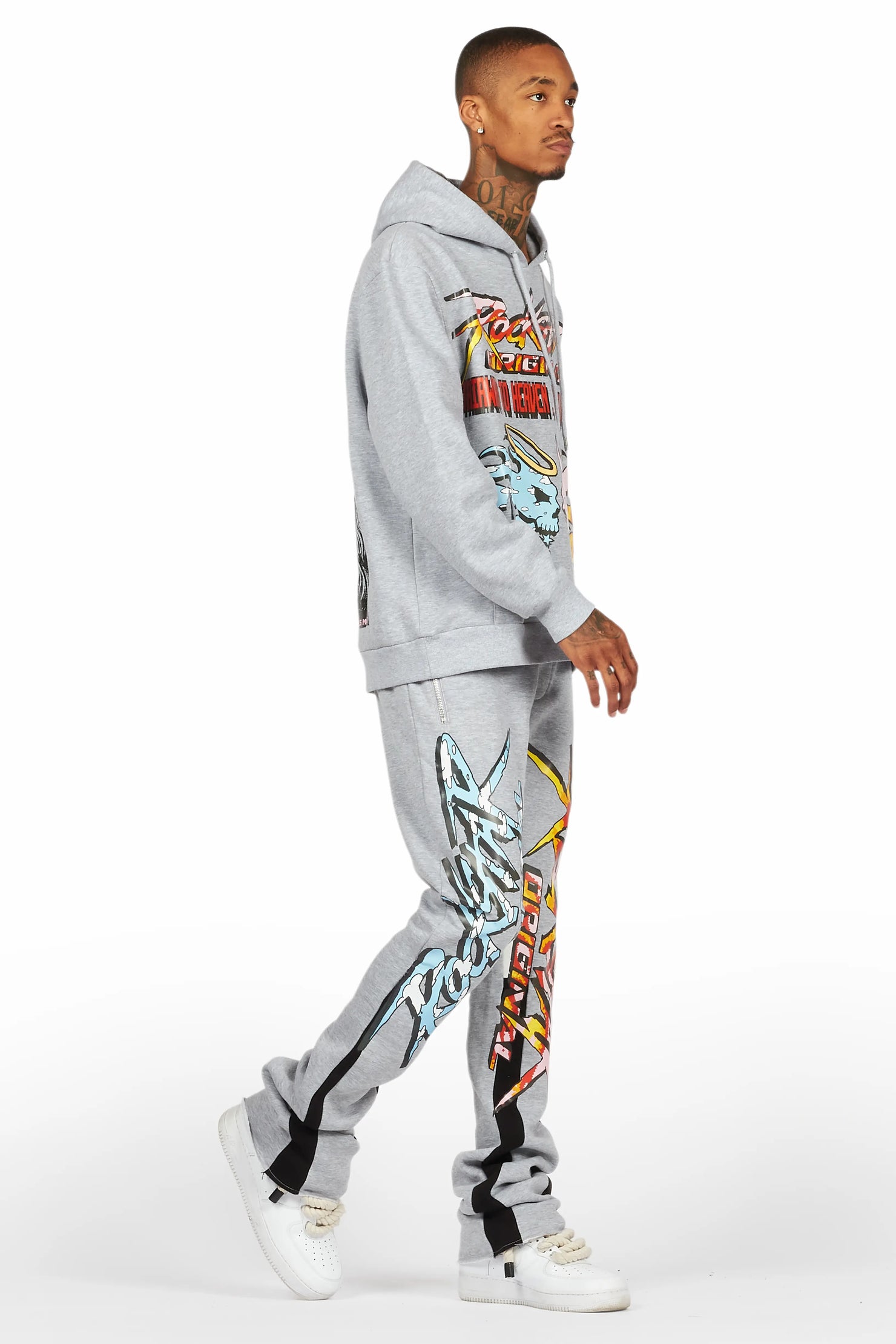 Sky Grey/Black Stacked Flare Pant Set