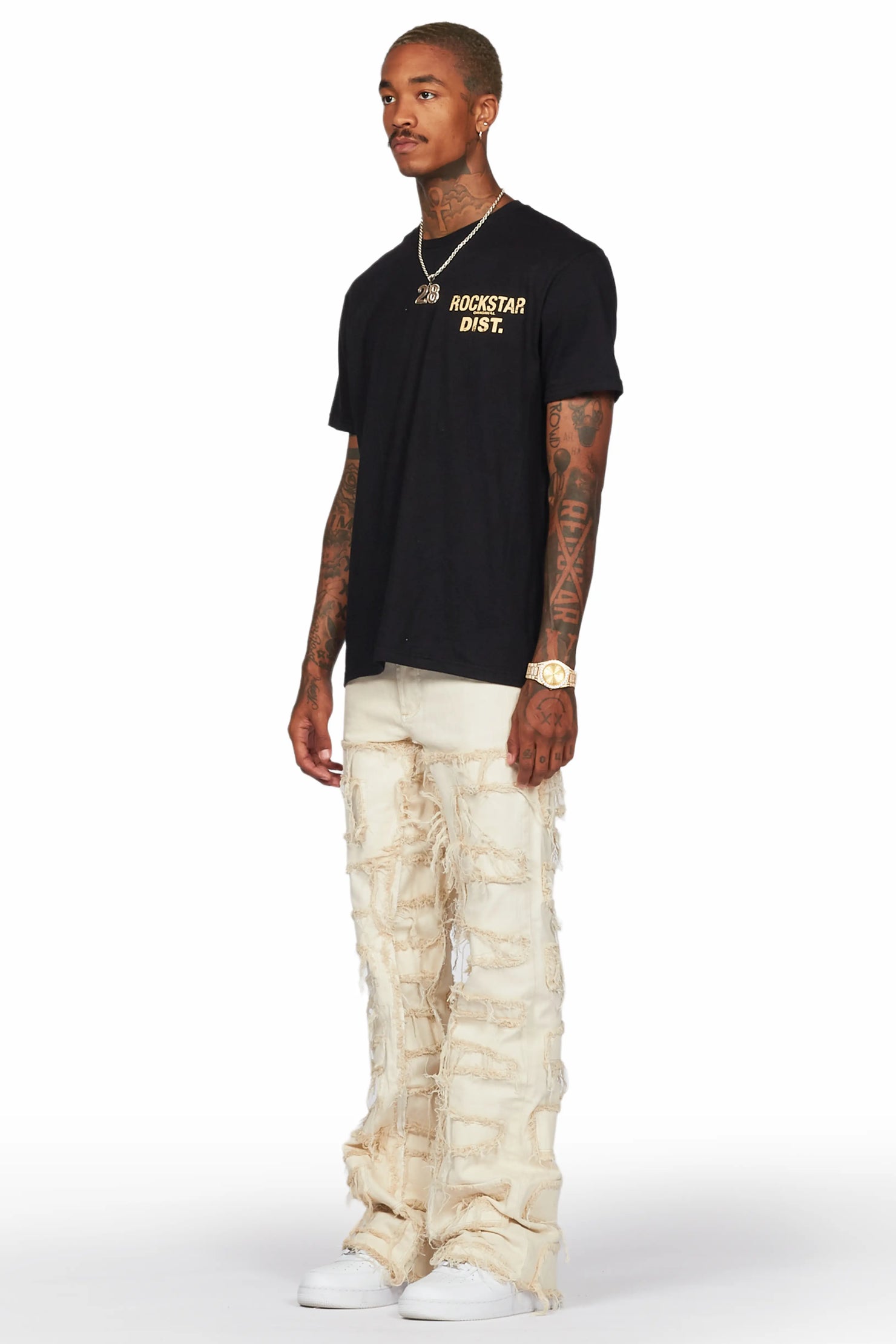 Saide Beige Baggy Cargo Stacked Jean