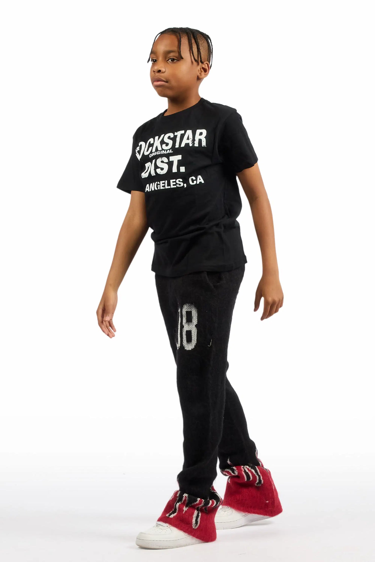 Boys Holger Black/Red Graphic Stacked Flare Mohair Track Pant