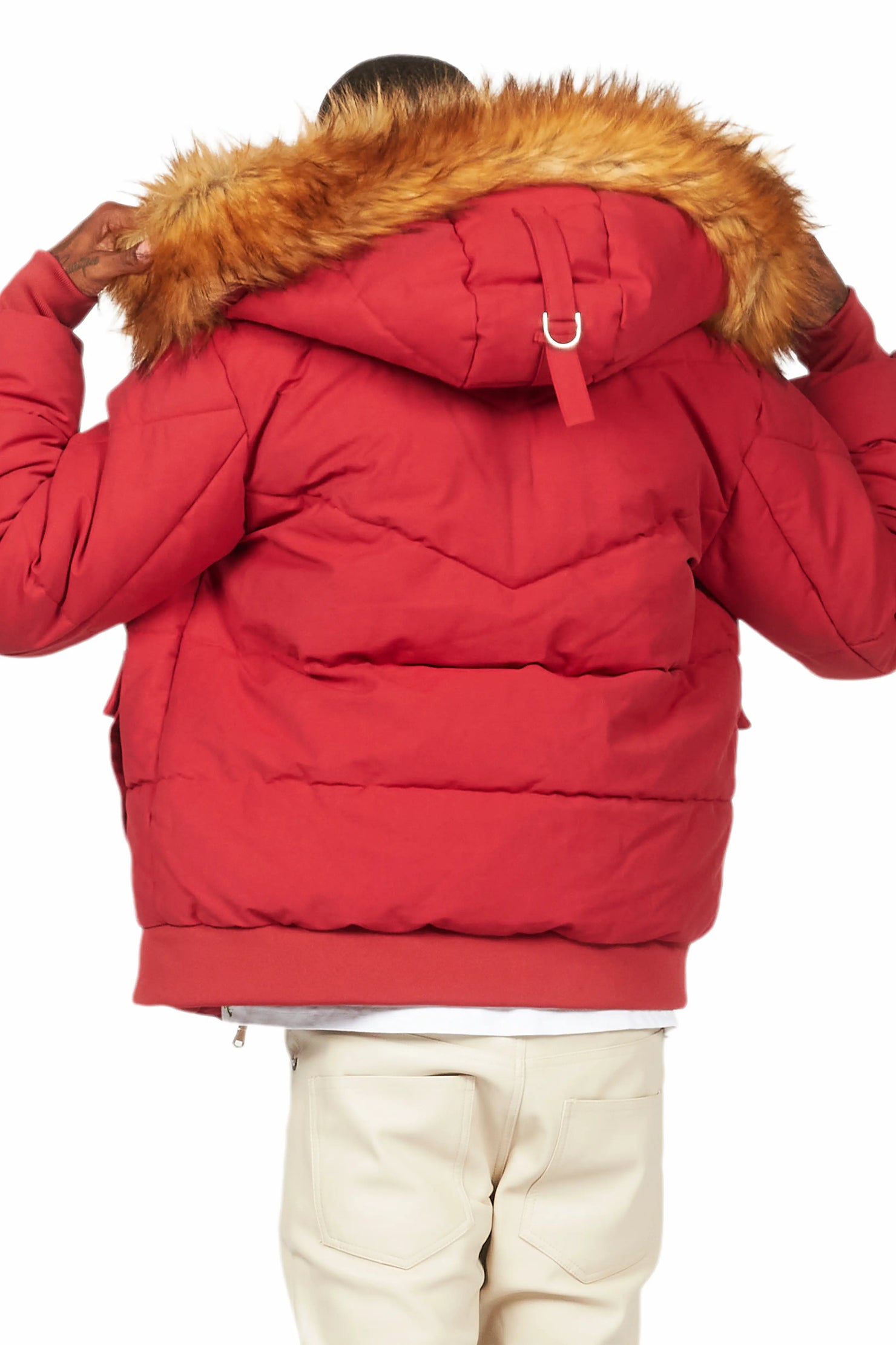 Langston Red Puffer Jacket with Fur Hood