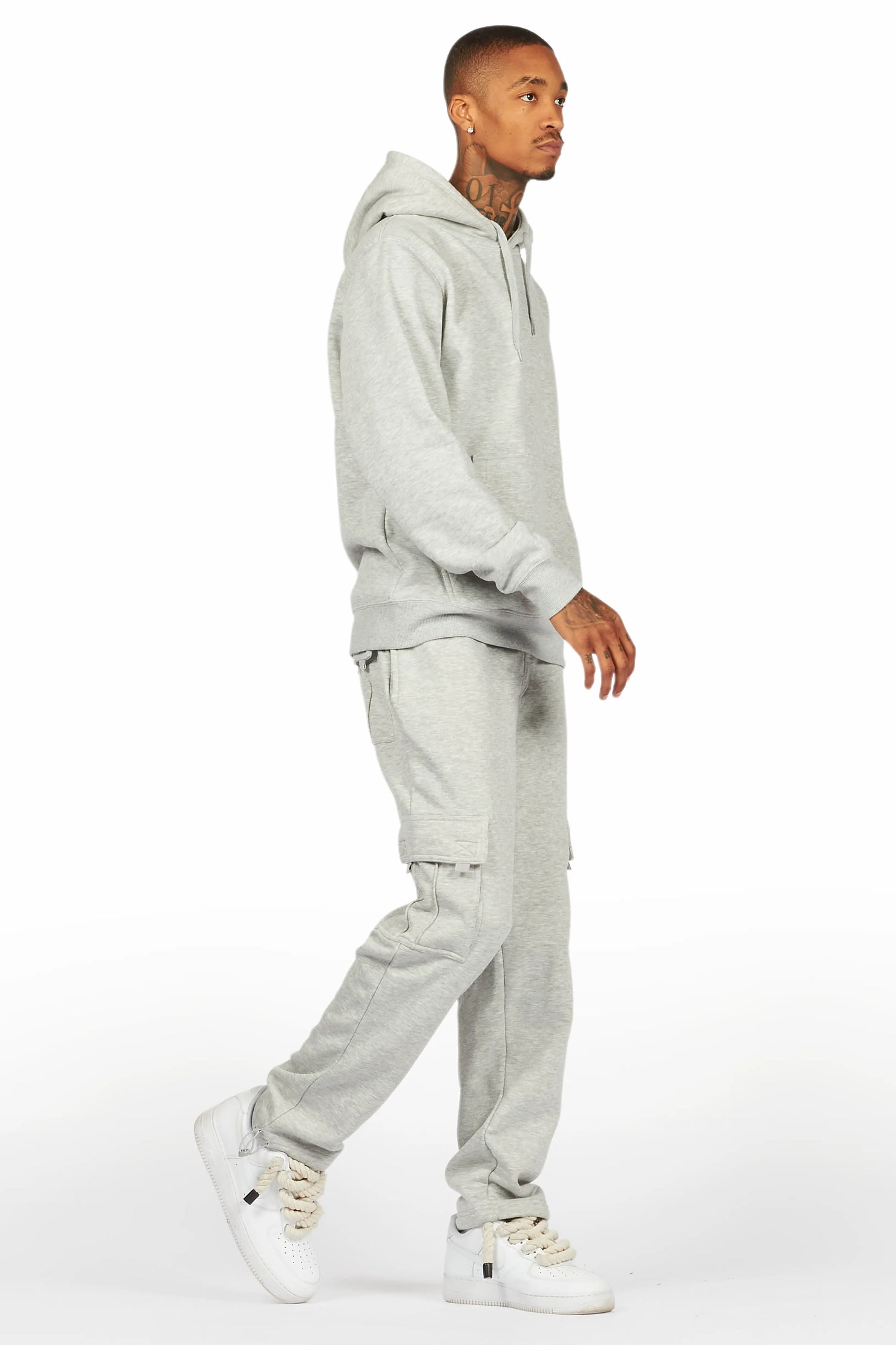 Basic Heather Grey Hoodie/Cargo Sweat Pant Set