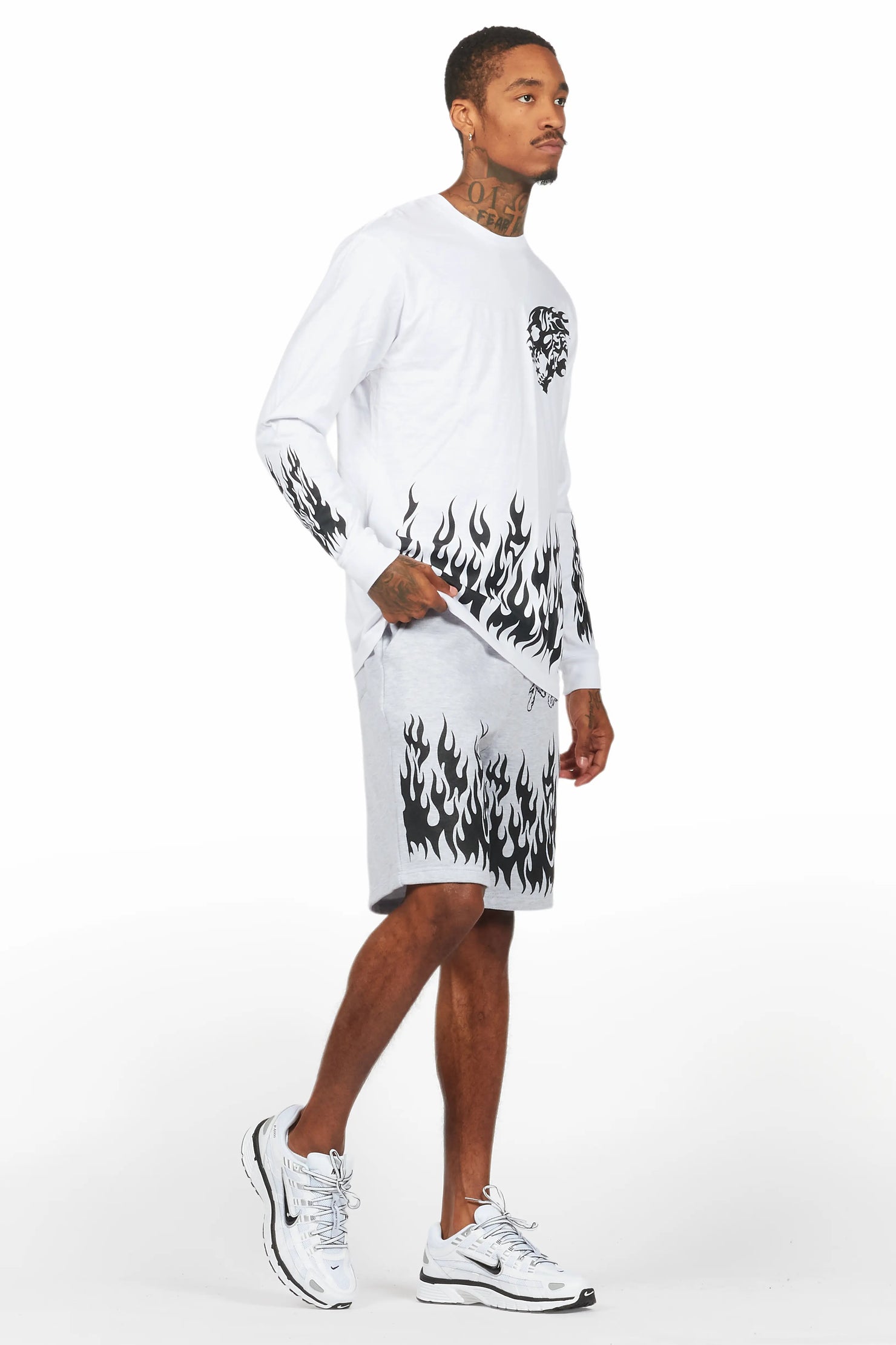 Bubble White/Grey Long Sleeve T-Shirt Short Set