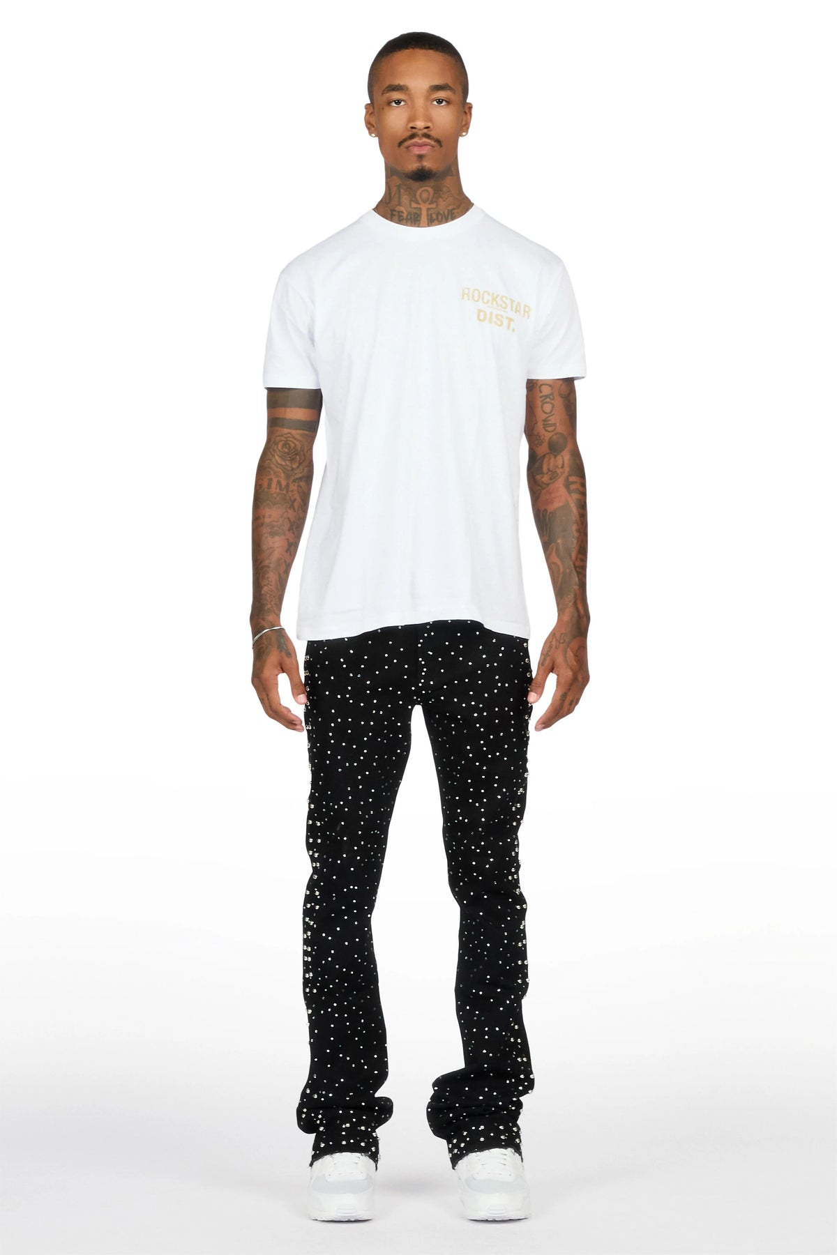 Miller Jet Black Rhinestone Studded Stacked Flare Jean