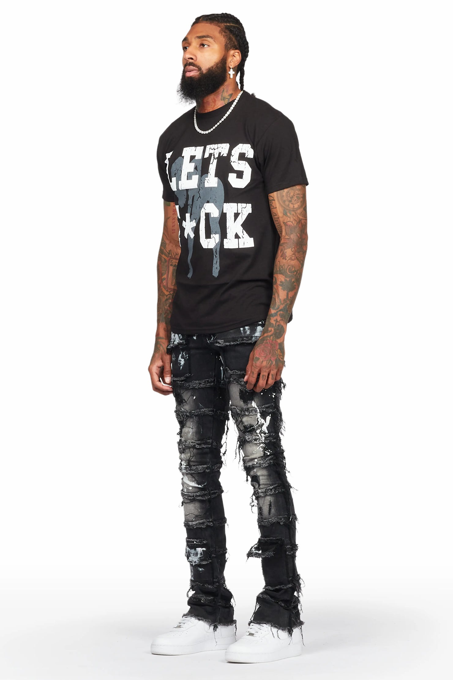 Wasi Black Painter Stacked Flare Jean