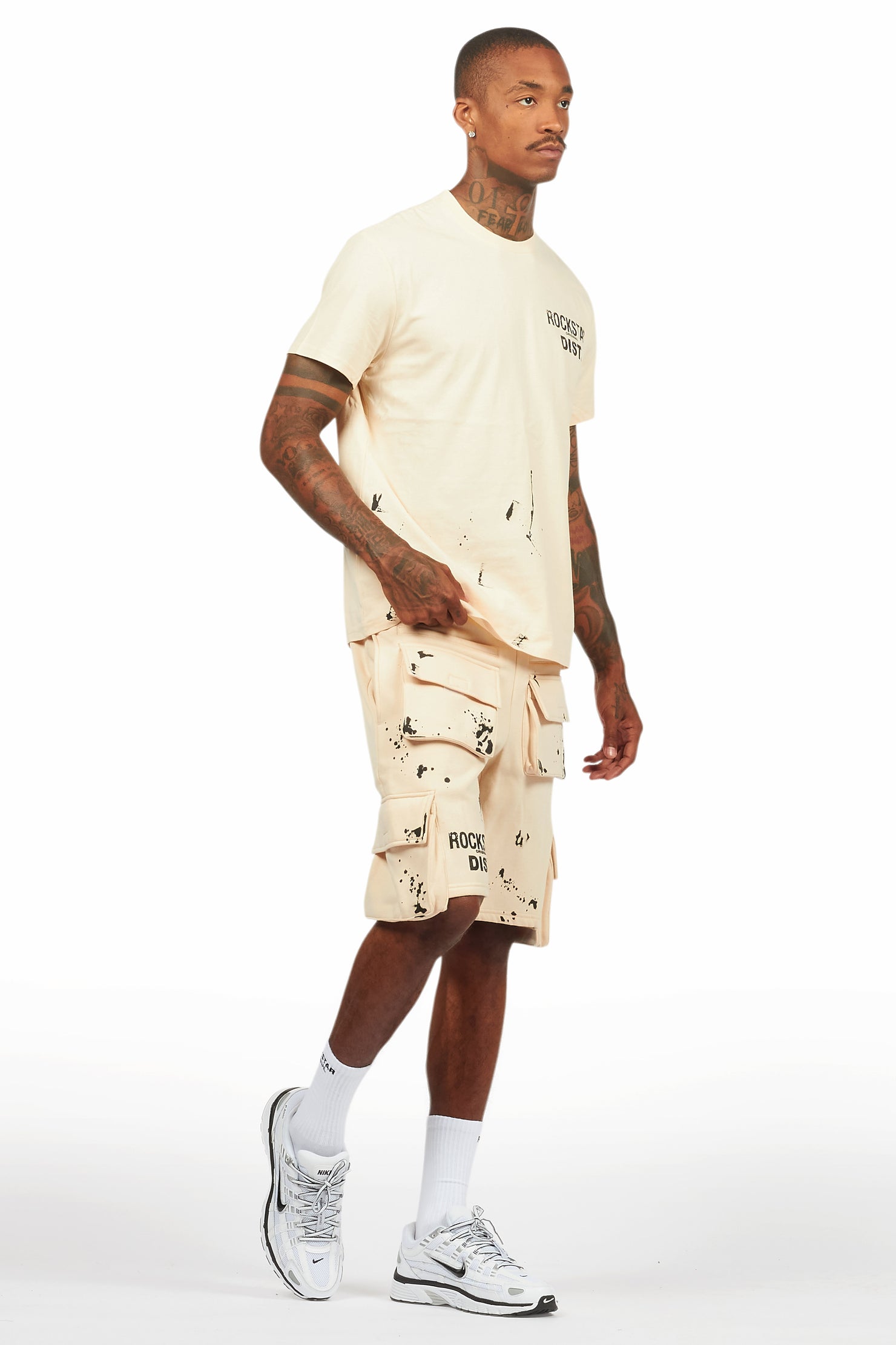Raffer Beige/Black T-Shirt Cargo Shorts Set