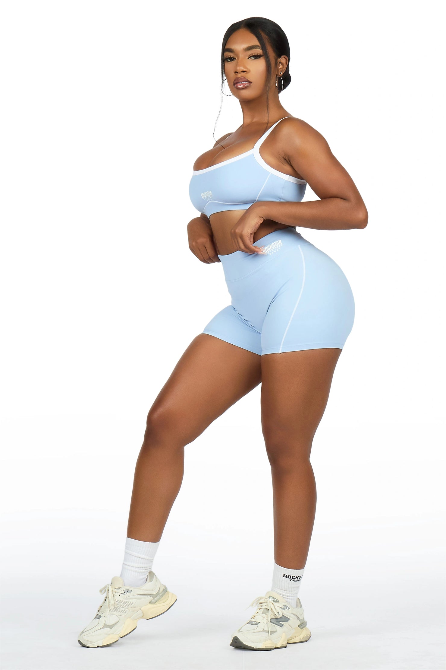 Afshana Light Blue Tank Active Bike Short Set
