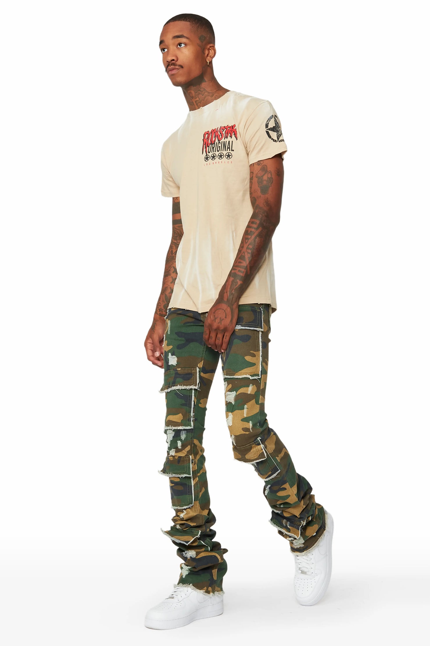 Petrus Camo Super Stacked Flare Jean