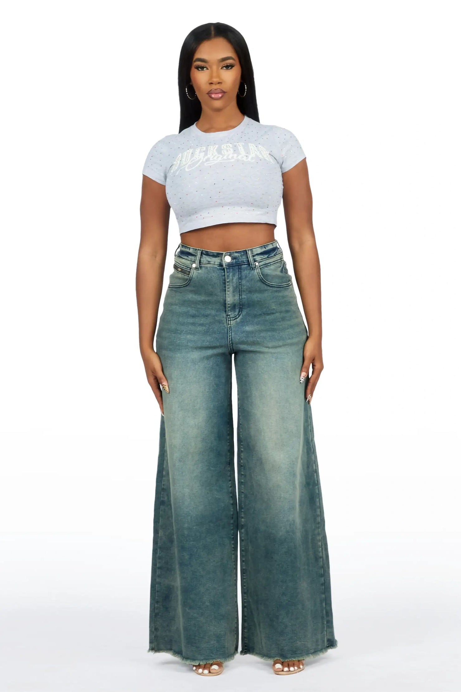 Cegaria Tint Wash High Rise Elastic Back Stretch Baggy Jean